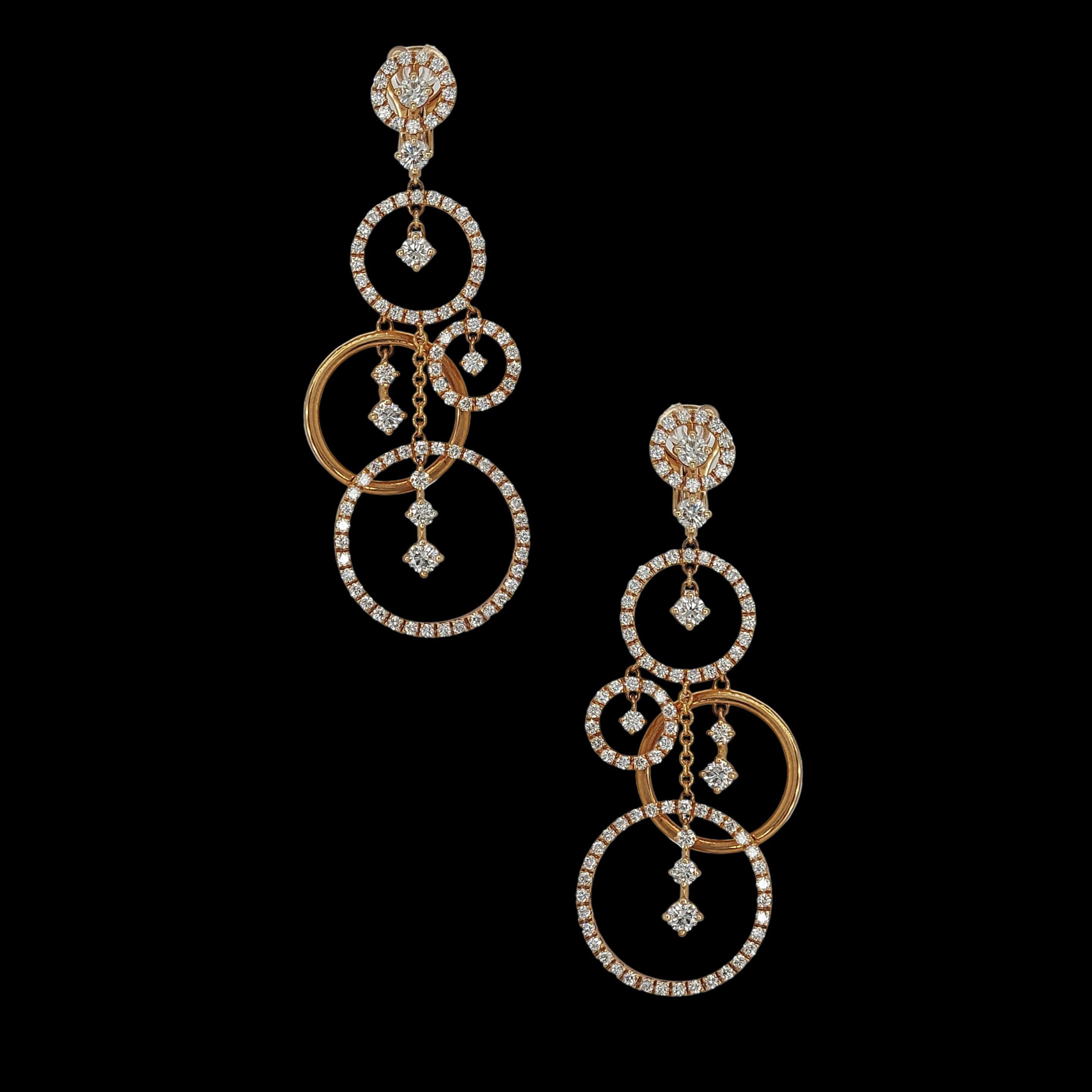 Glamorous 18kt Pink Gold Dangle Loops Earrings with 4.79ct Diamonds For Sale 3