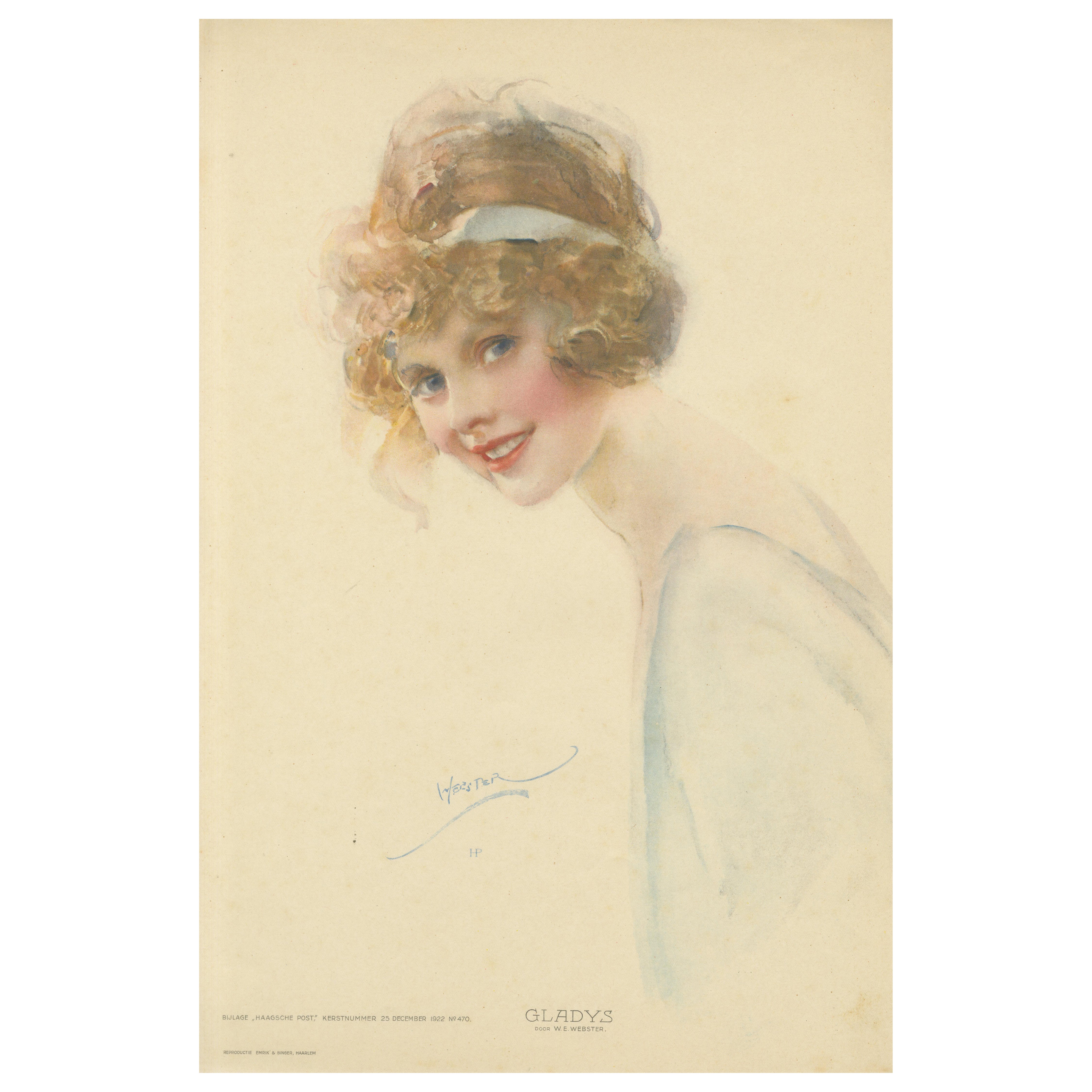 Ritratto Art Deco "Gladys" - litografia di W.E. Webster in vendita