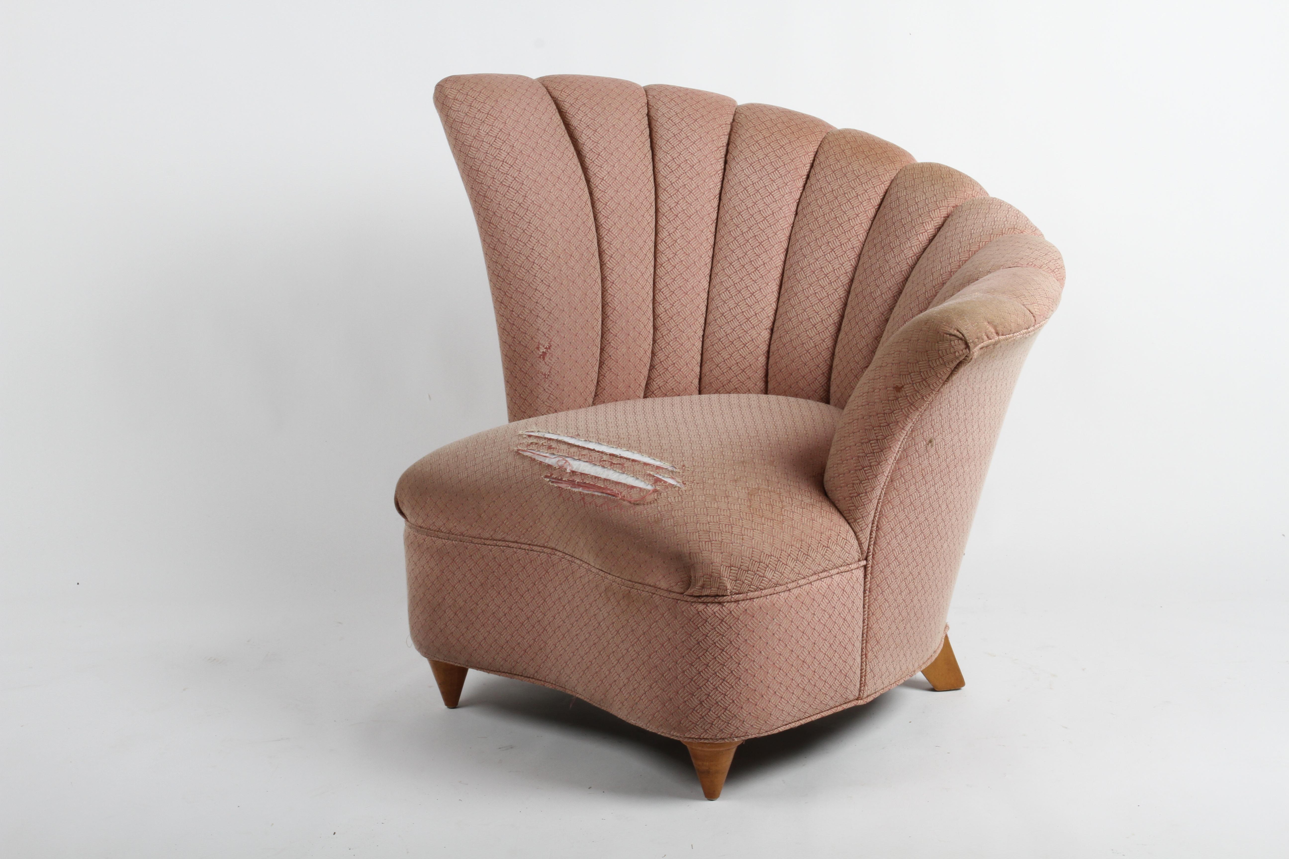 Glamorous 1940s Hollywood Regency Asymmetrical Scallop Back Slipper Chair 8