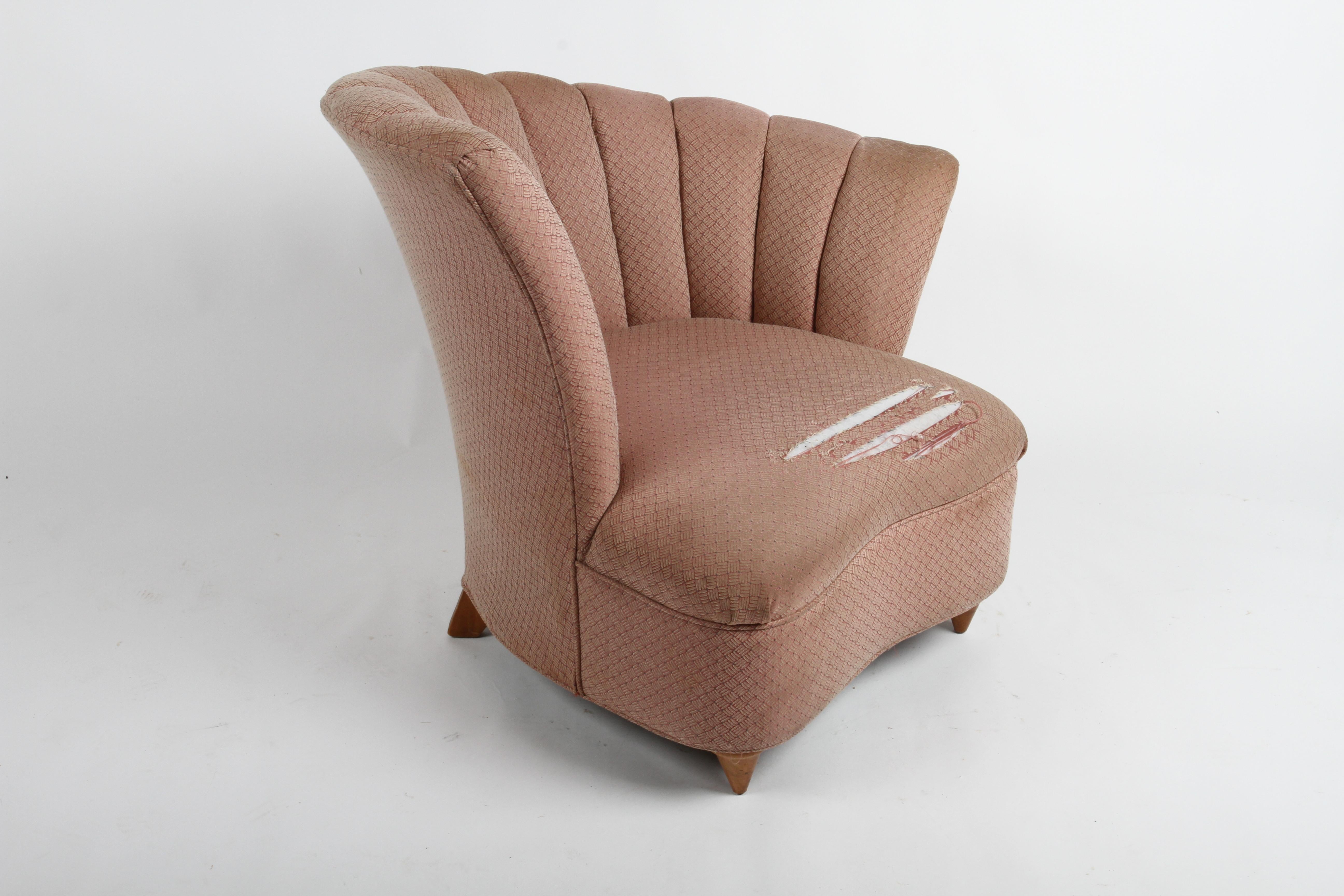 Glamorous 1940s Hollywood Regency Asymmetrical Scallop Back Slipper Chair 1
