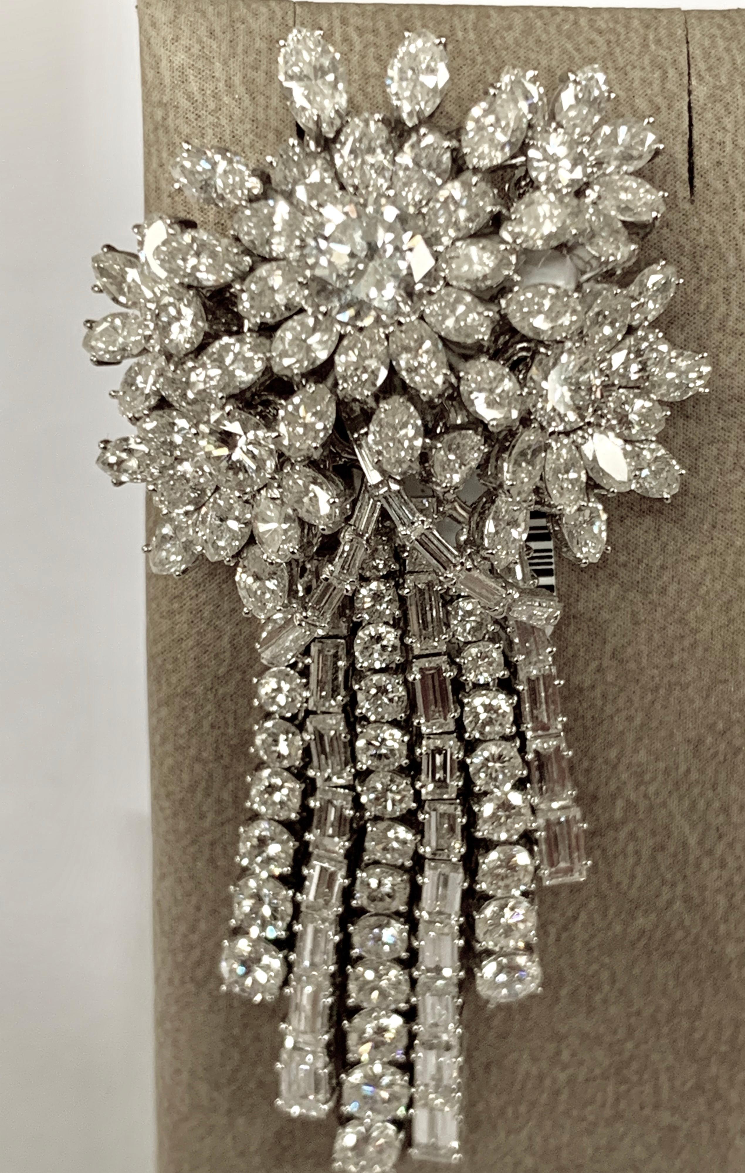 Round Cut Glamorous 1960 Diamond Cascade Brooch For Sale