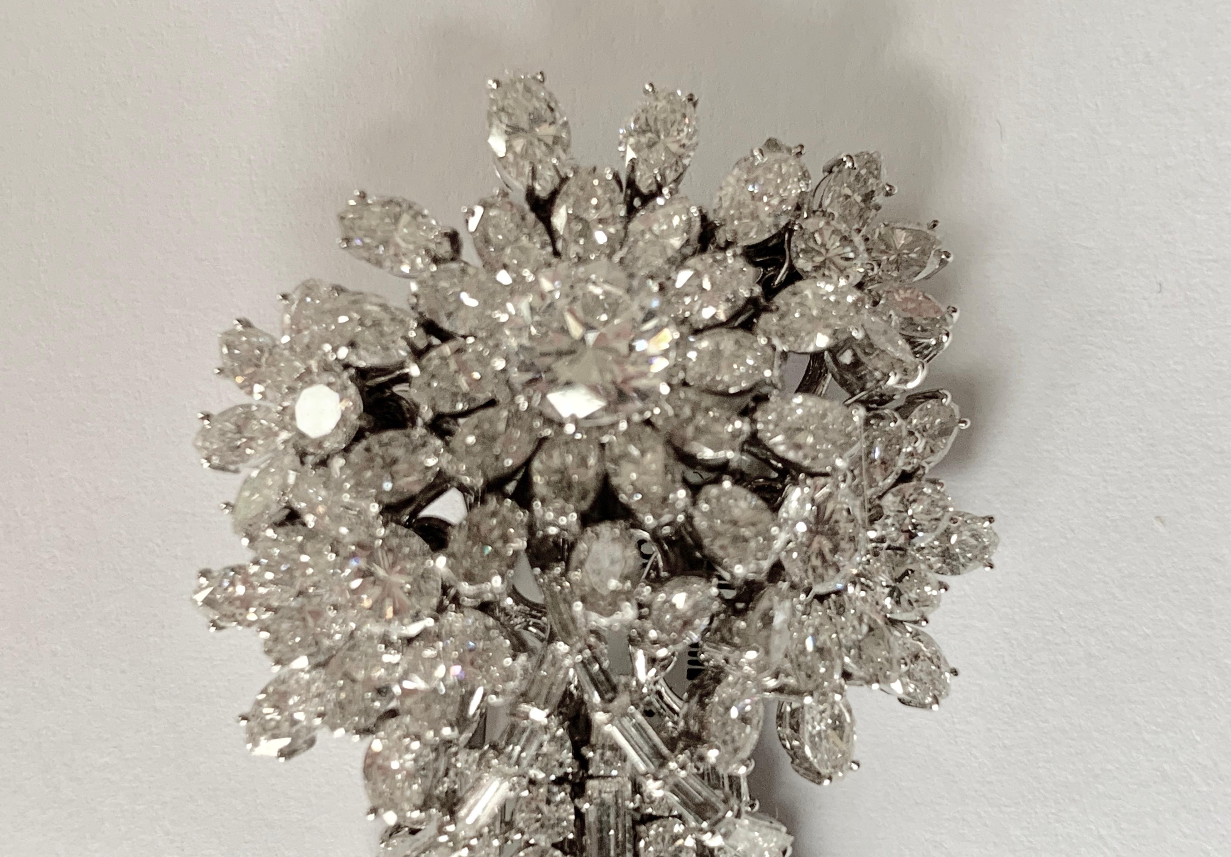 Glamorous 1960 Diamond Cascade Brooch For Sale 2