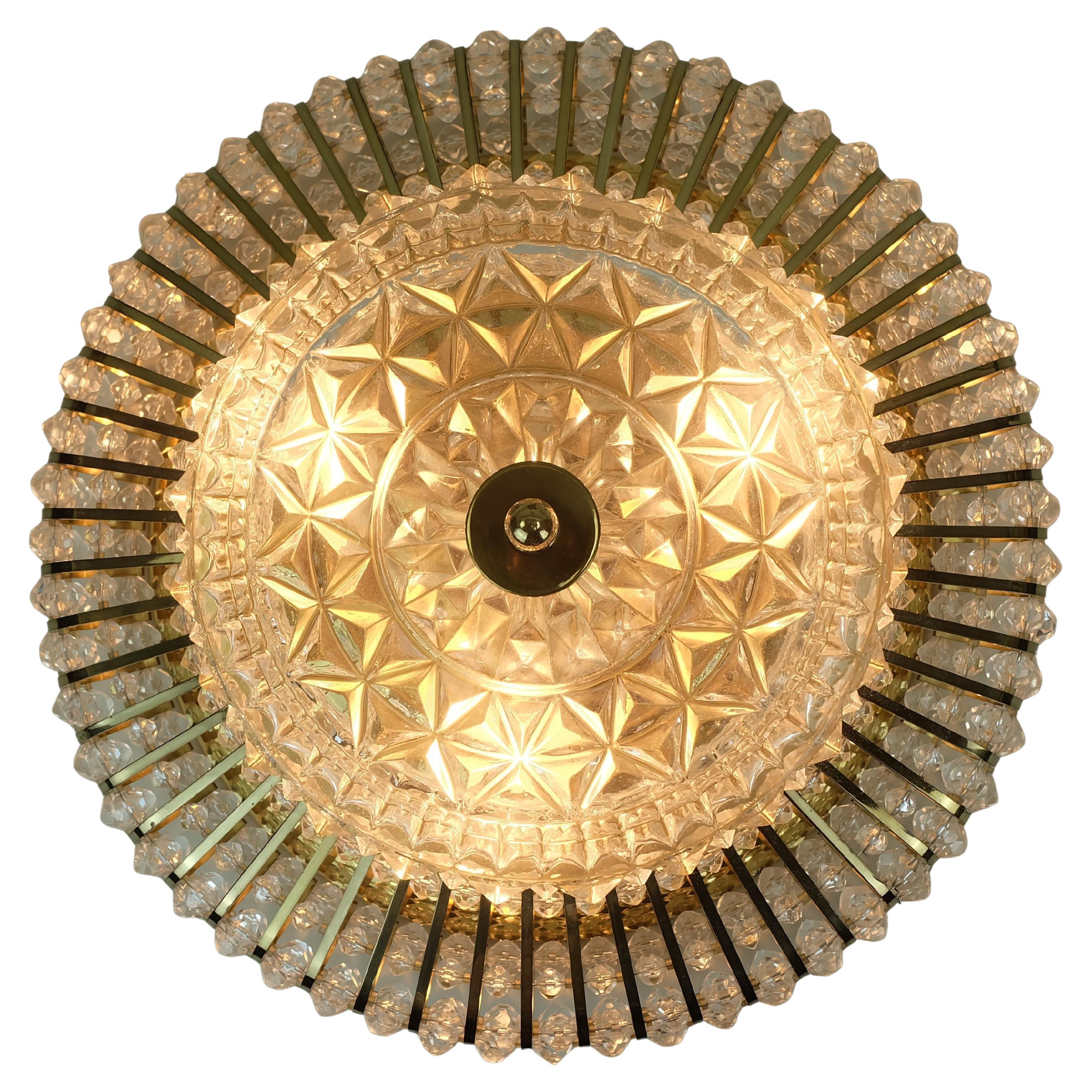 glamorous 1960s mid century CEILING LAMP ceiling fixture brass and glass