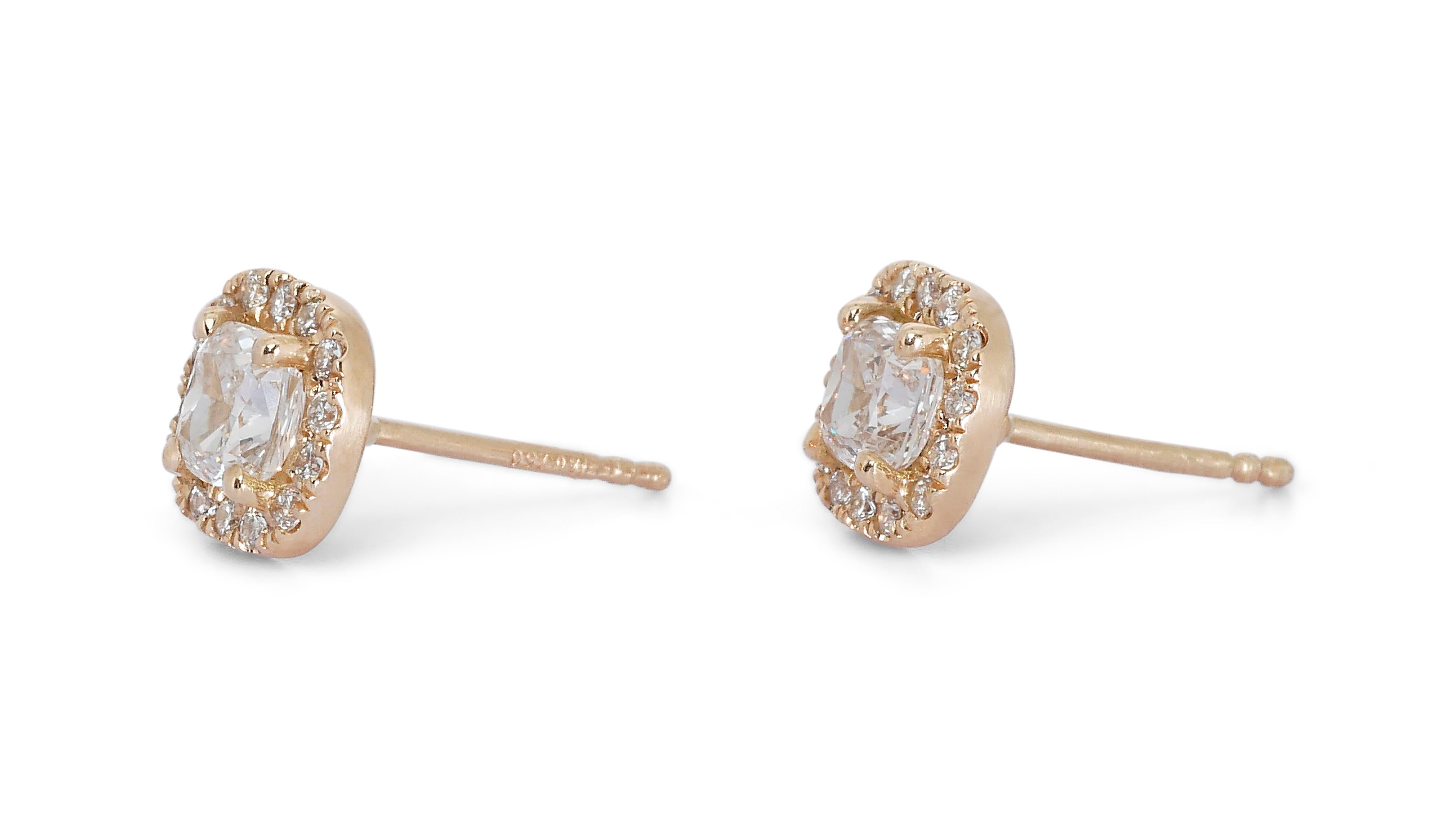 Glamouröse Halo-Ohrringe mit 2,20 Karat Diamanten in  18 Karat Gelbgold – GIA-zertifiziert im Angebot 1