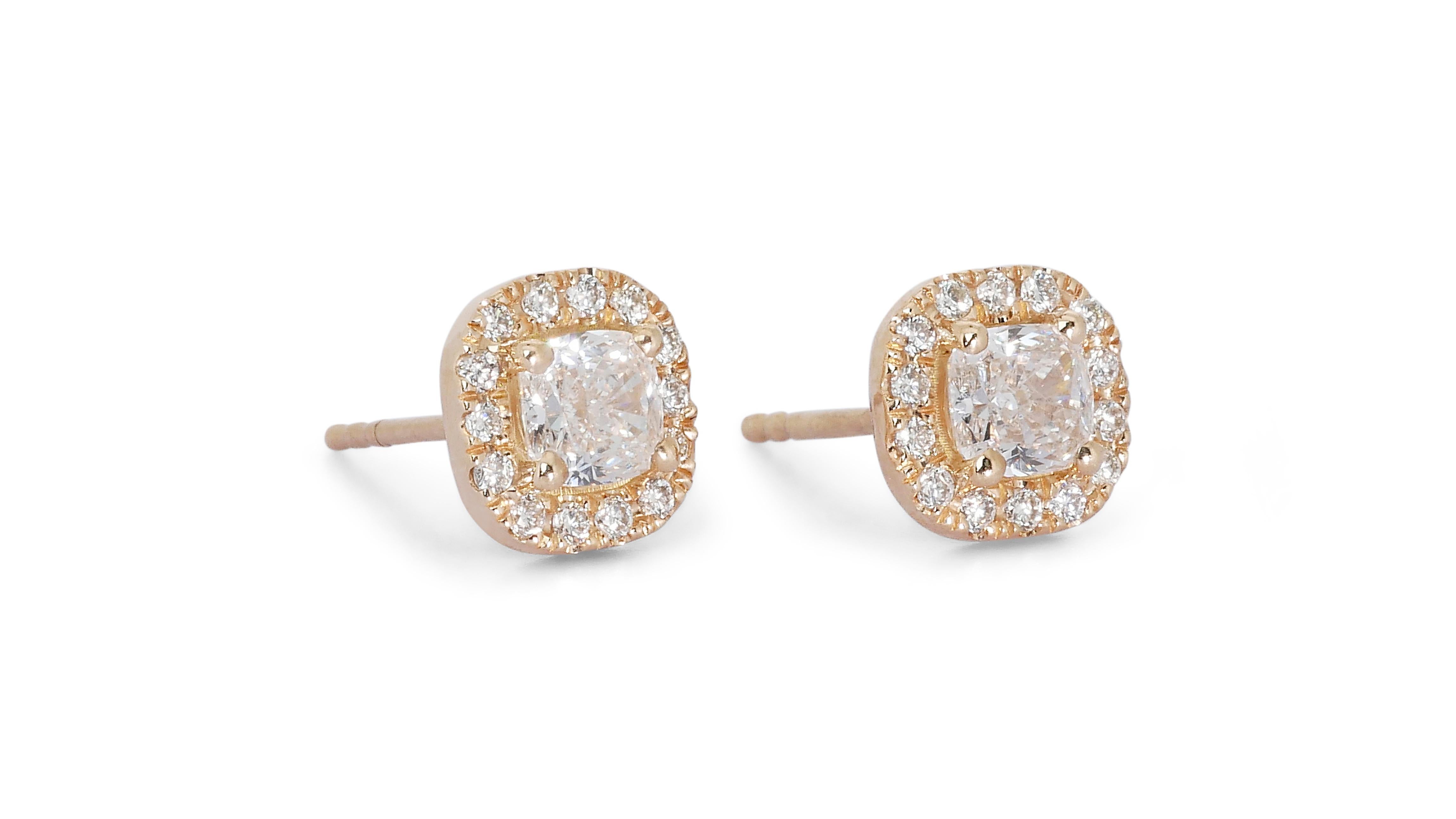 Glamouröse Halo-Ohrringe mit 2,20 Karat Diamanten in  18 Karat Gelbgold – GIA-zertifiziert im Angebot 2