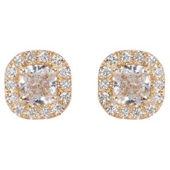 Glamorous 2.20ct Diamond Halo Earrings in  18k Yellow Gold - GIA Certified