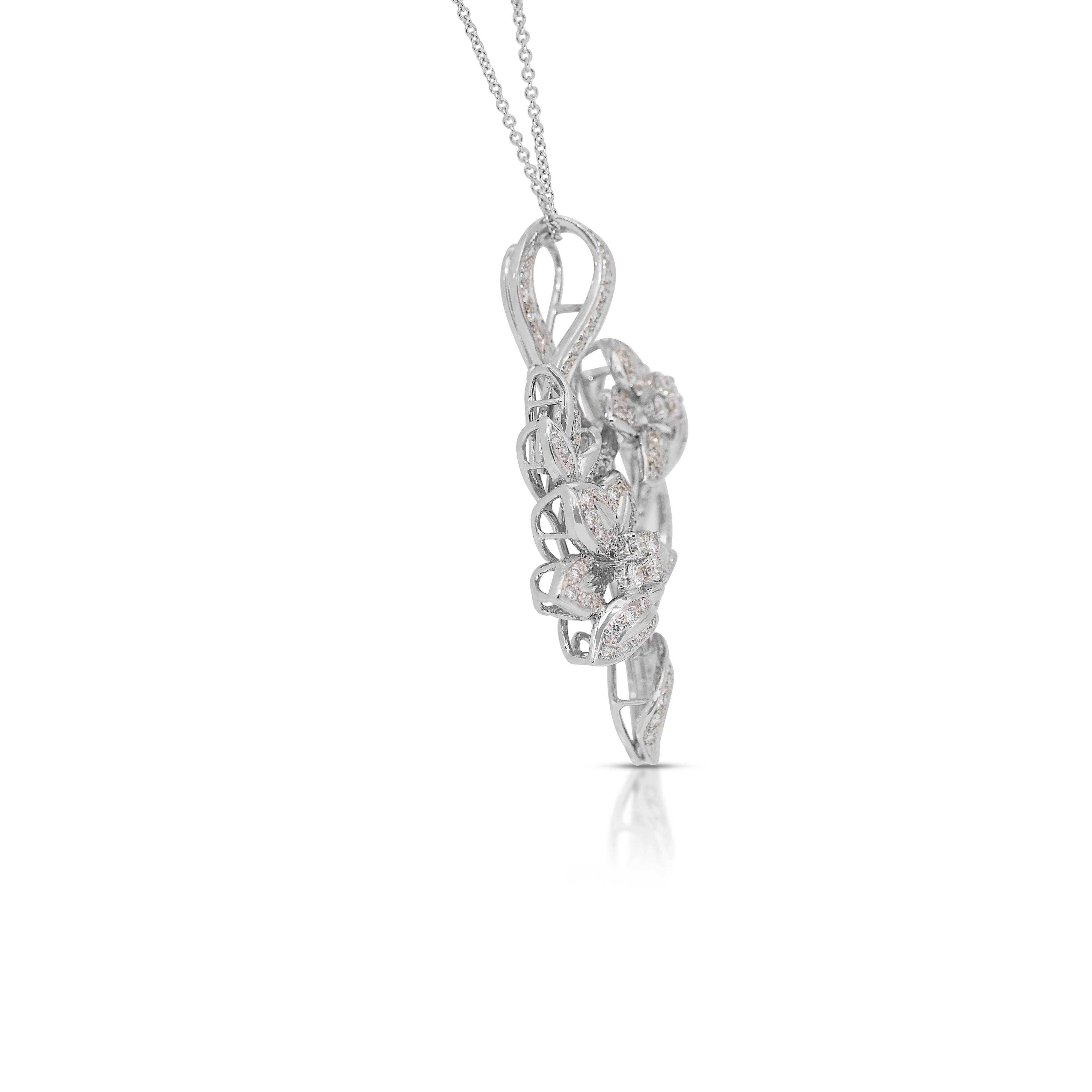 Round Cut Glamorous 2.73ct Diamonds Necklace with Pendant in 18k White Gold - IGI For Sale