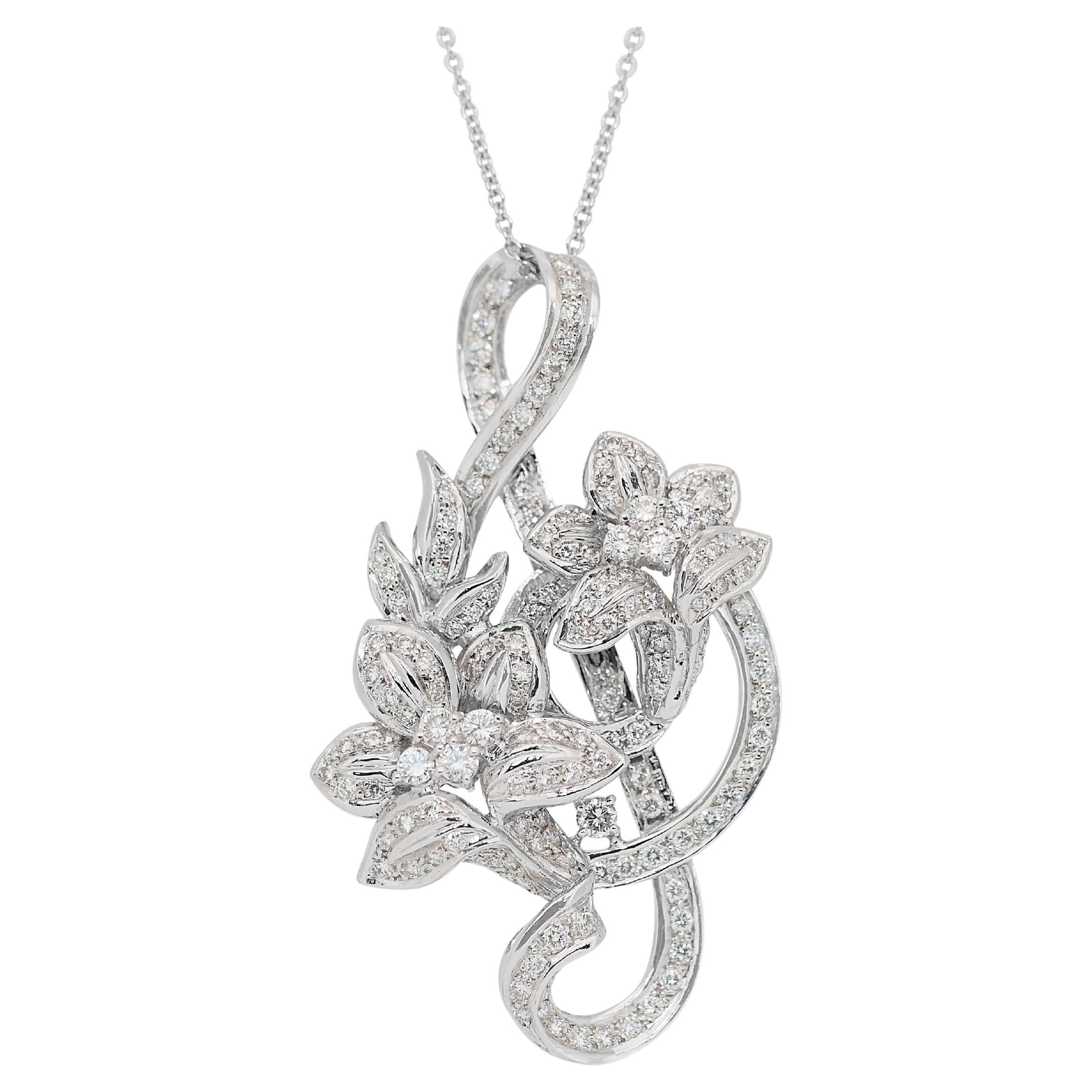 Glamorous 2.73ct Diamonds Necklace with Pendant in 18k White Gold - IGI