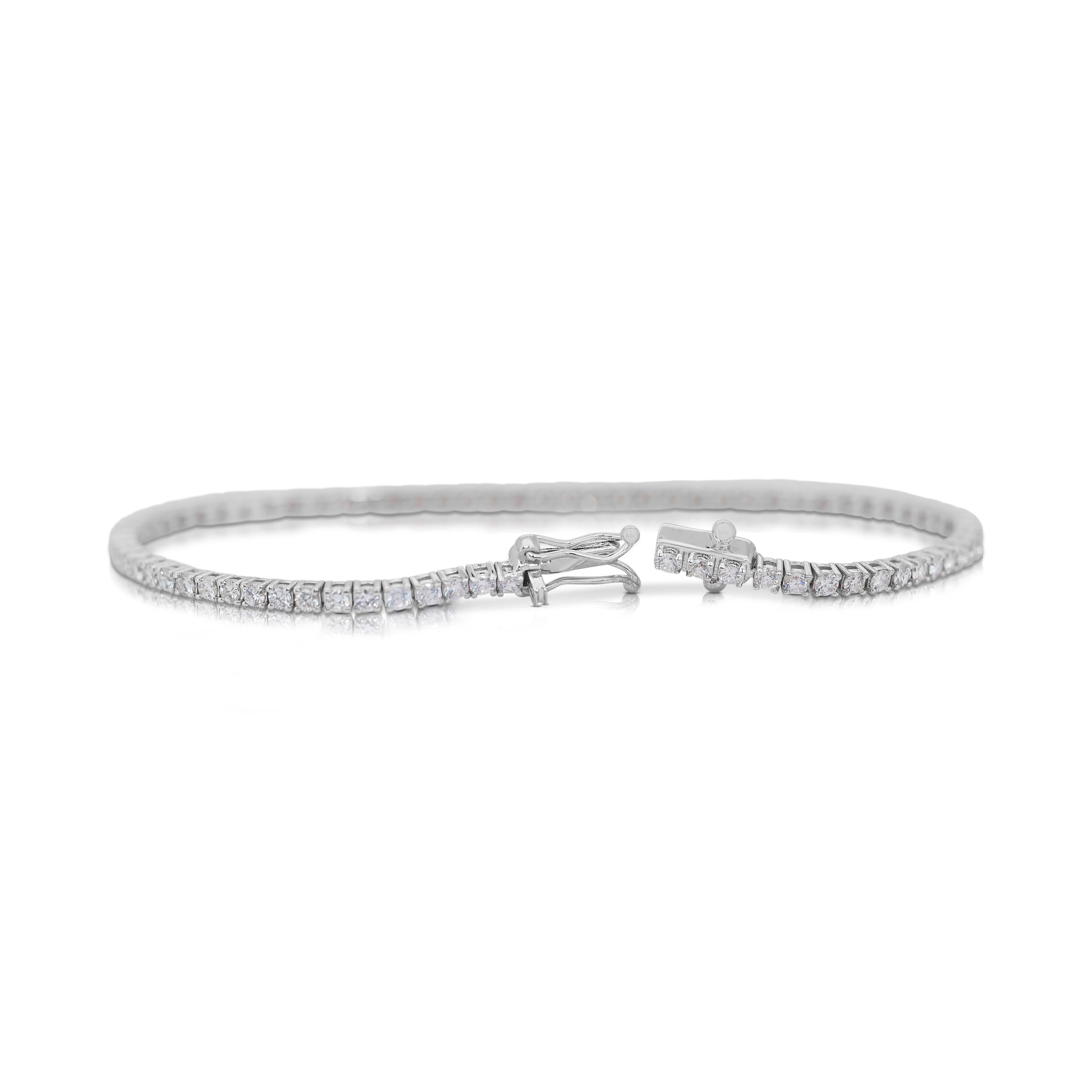 Glamuroso  Pulsera de tenis de oro blanco de 18 quilates con diamantes de 2,88 ct - Certificado IGI en venta 1