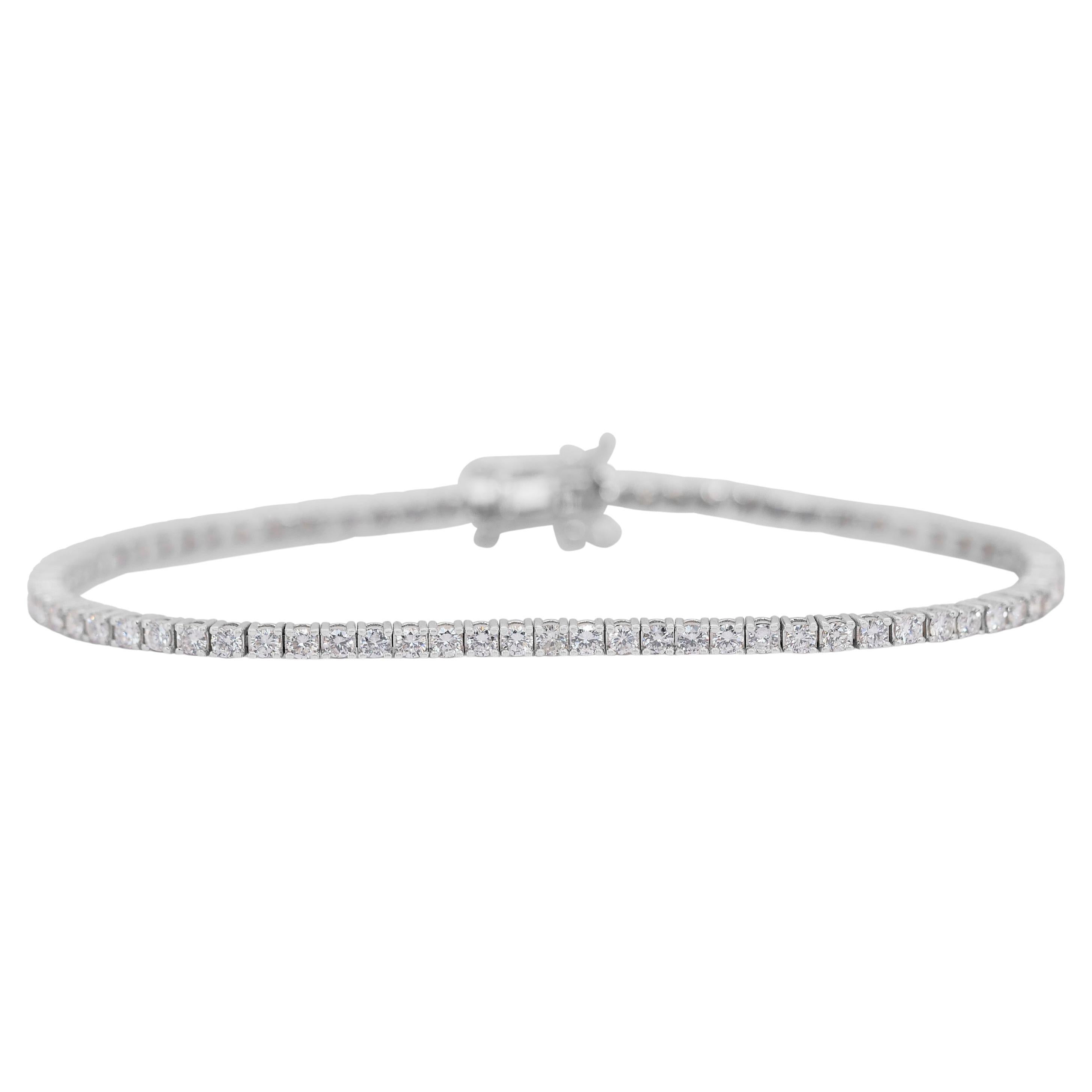 Glamour  Bracciale Tennis con 2,88 carati di diamanti in oro bianco 18 carati - Certificato IGI