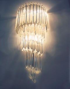 Glamorous Large 31" Murano Quadriedri Prism Wall Sconce Glass & Brass Palwa 1970