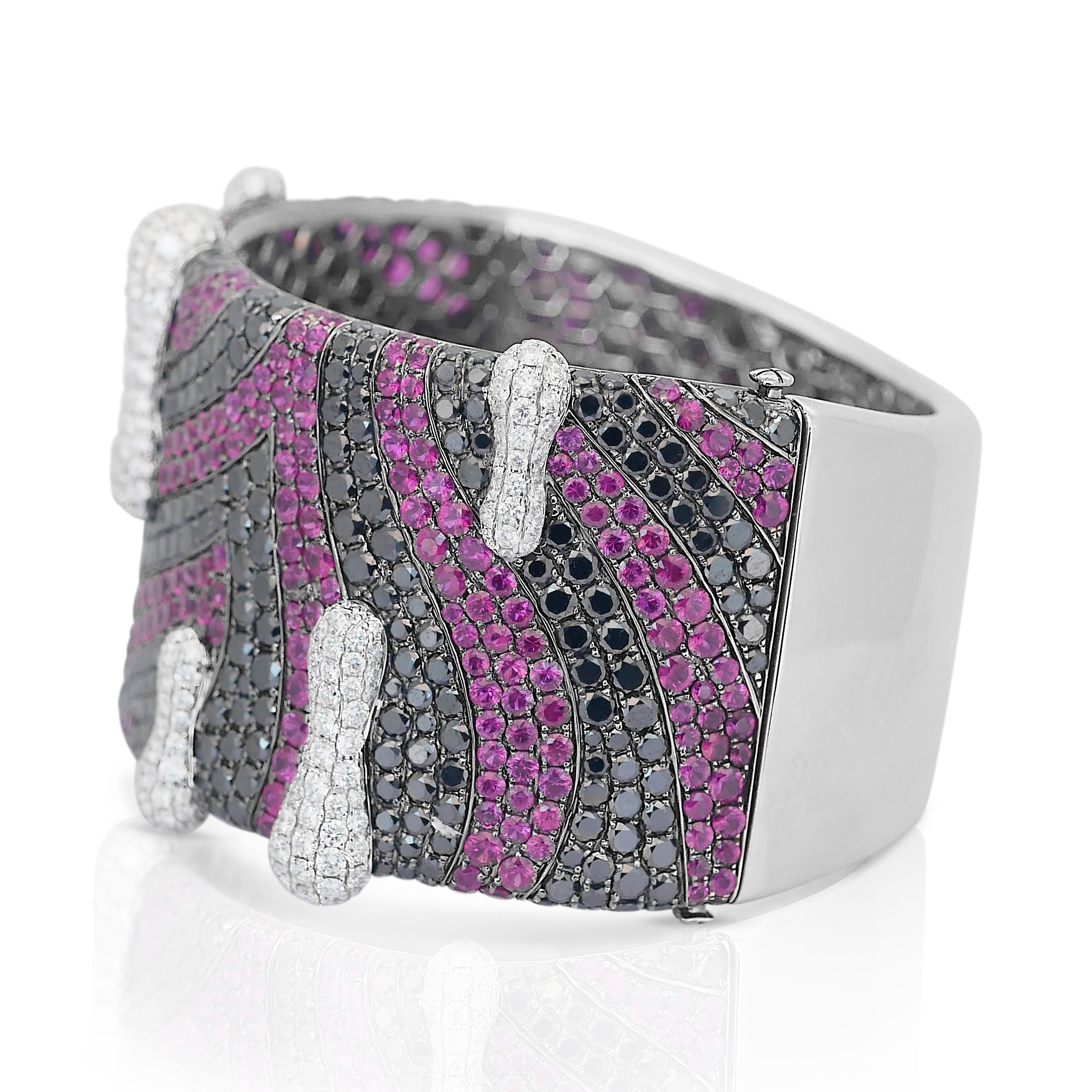 Round Cut Glamorous 35.50ct Rubies and Natural Diamonds Bangle in 18k White Gold - IGI For Sale