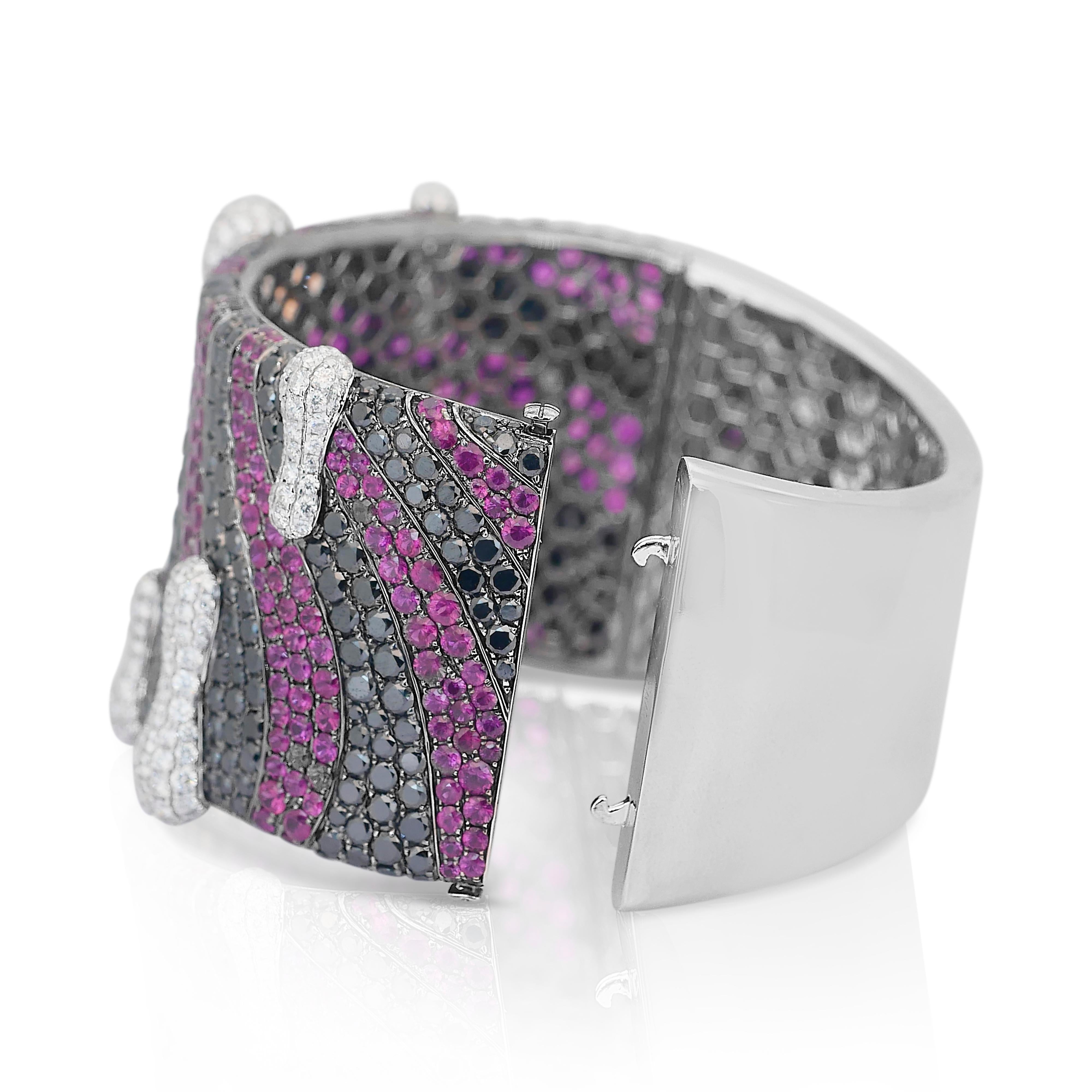 Glamorous 35.50ct Rubies and Natural Diamonds Bangle in 18k White Gold - IGI For Sale 1
