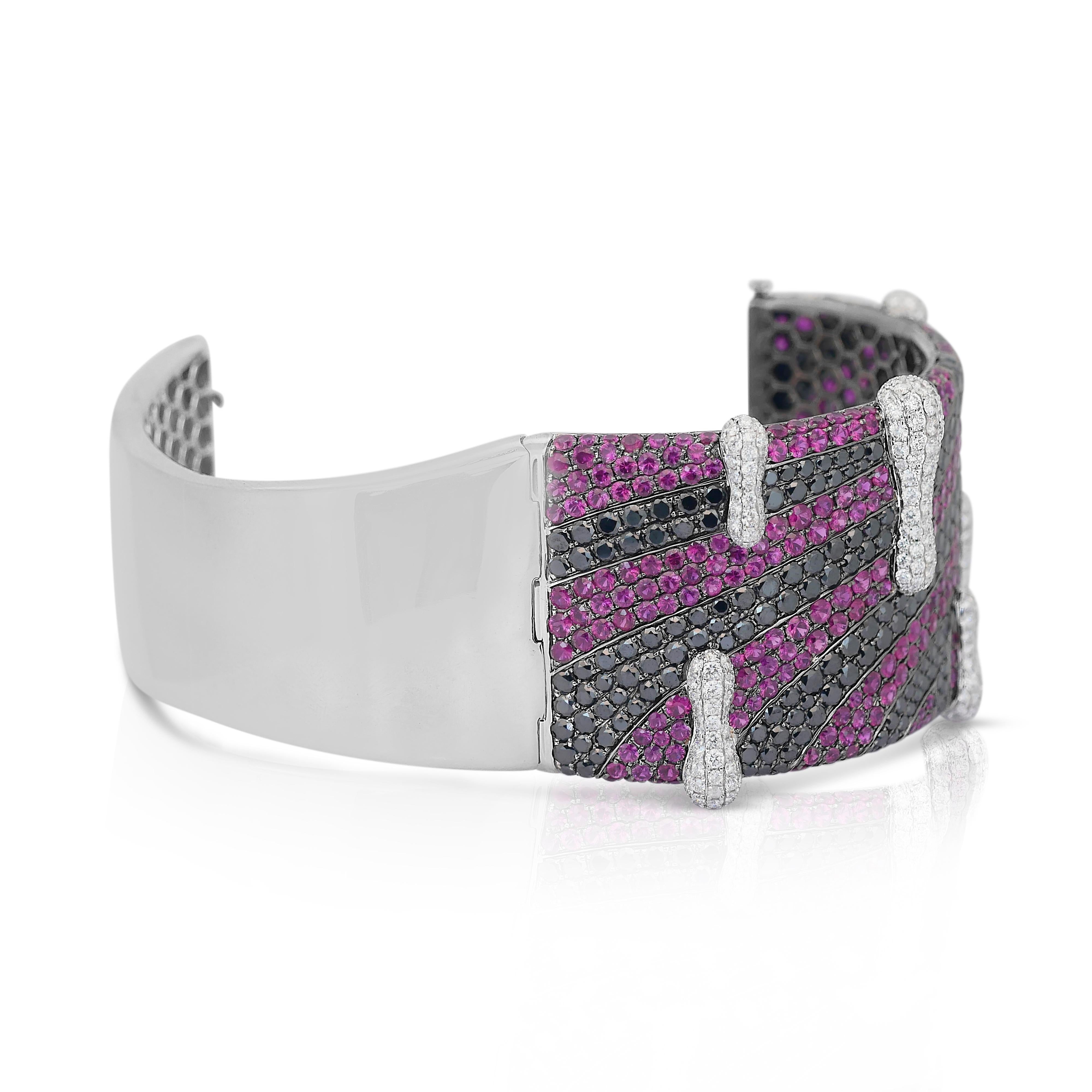 Glamorous 35.50ct Rubies and Natural Diamonds Bangle in 18k White Gold - IGI For Sale 2