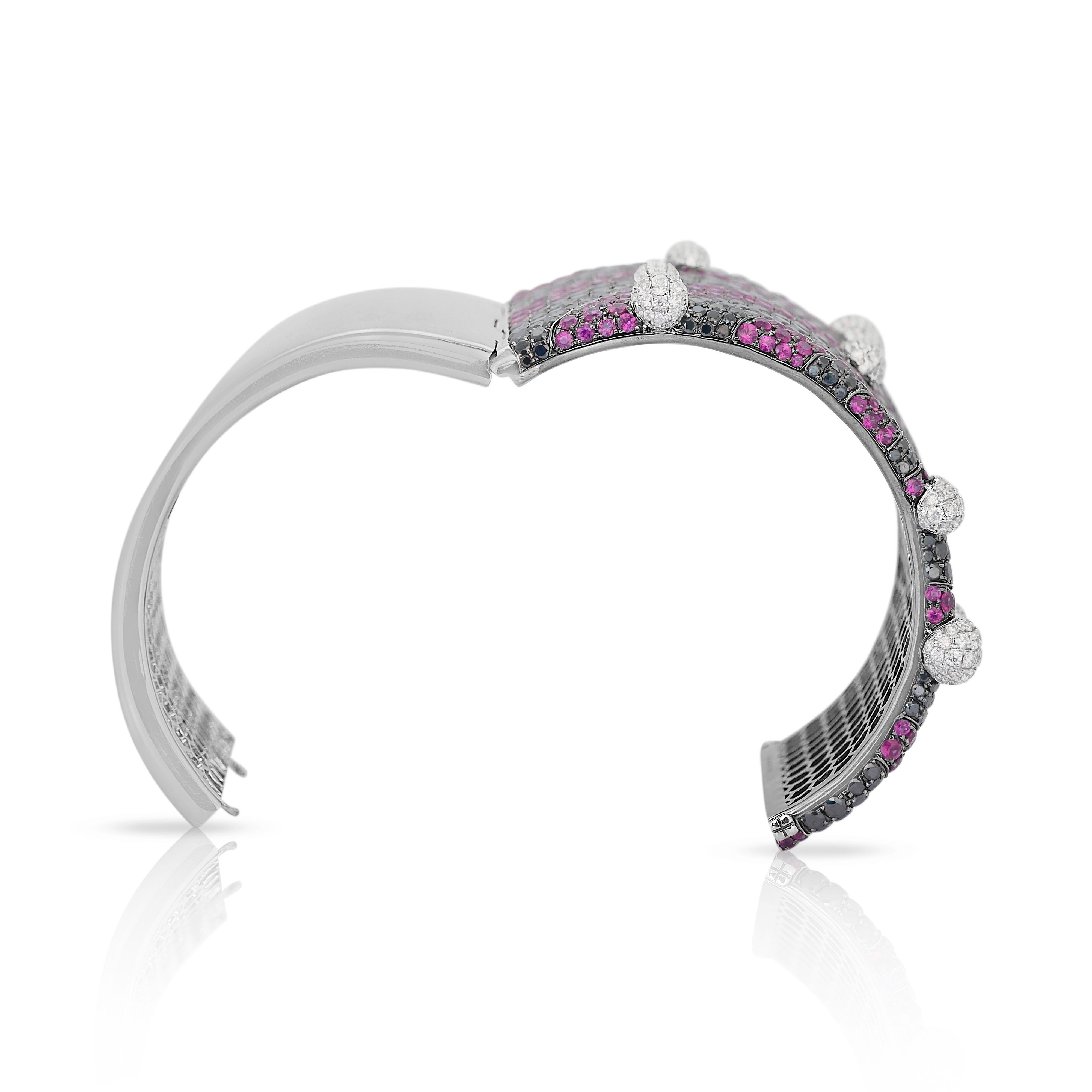 Glamorous 35.50ct Rubies and Natural Diamonds Bangle in 18k White Gold - IGI For Sale 3