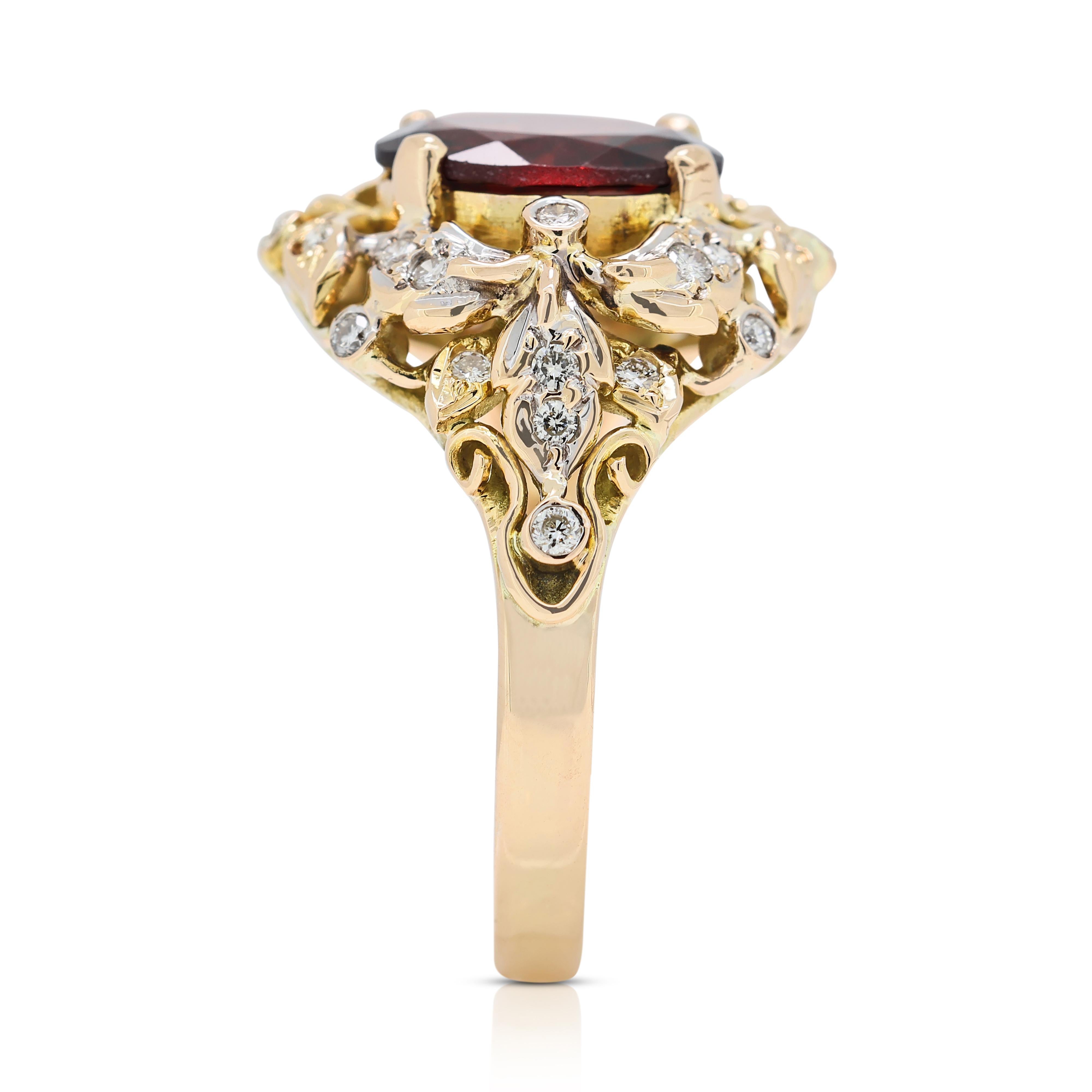 Glamouröser Cluster-Ring aus 18 Karat Gelbgold mit 4,15 Karat Granat und Diamant Damen im Angebot