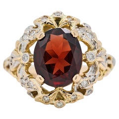 Bague glamour en or jaune 18 carats avec grappe de grenats et de diamants de 4,15 carats