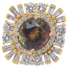 Glamuroso Anillo de Oro Amarillo de 18 quilates con Racimo de Andalucita y Diamantes de 4,36 quilates