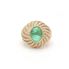 Mesmerizing 4.38 Carat Emerald Cocktail Ring with Diamonds in 18K Yellow Gold