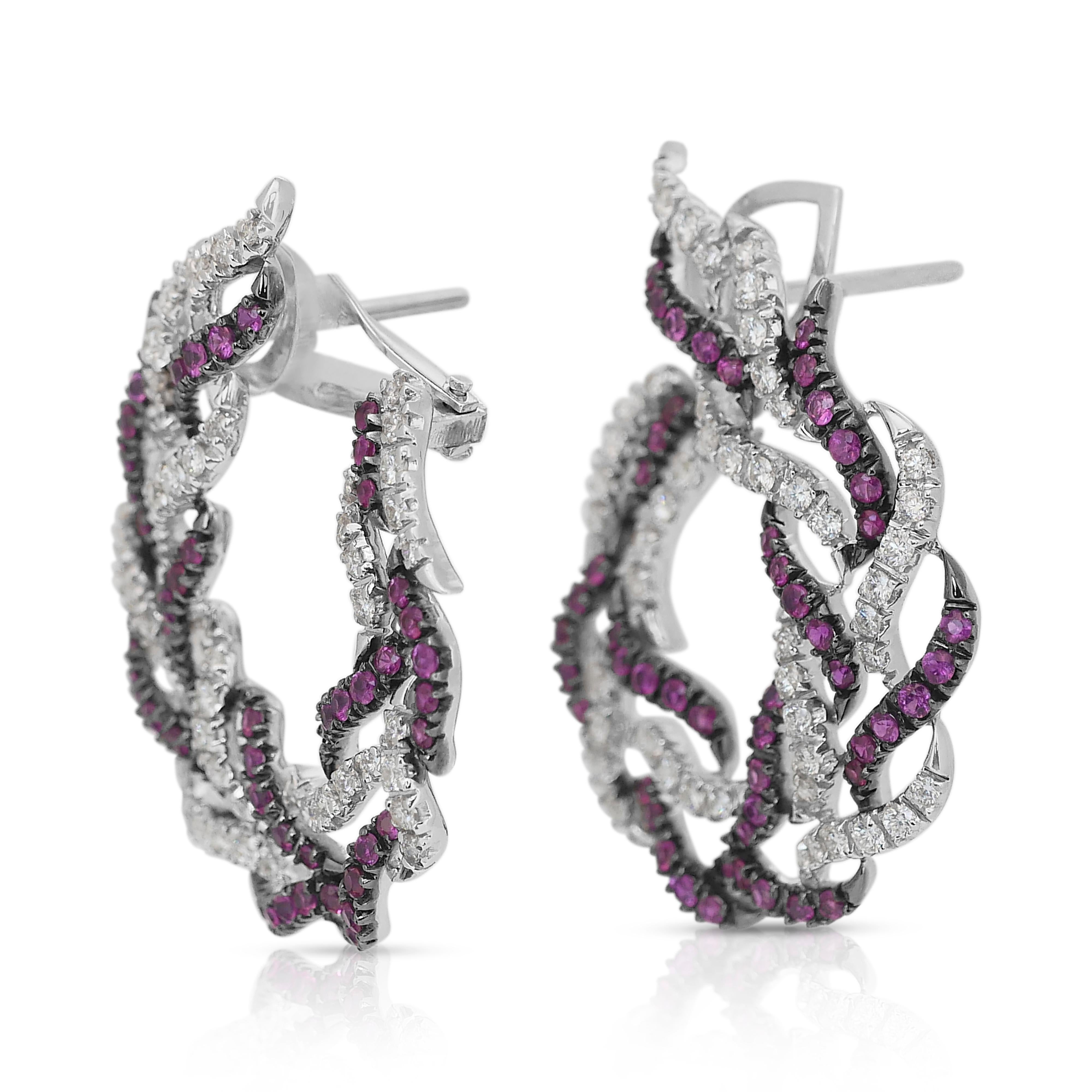 Taglio rotondo Orecchini glamour con rubini e diamanti da 5,03ct in oro bianco 18k - certificati IGI in vendita