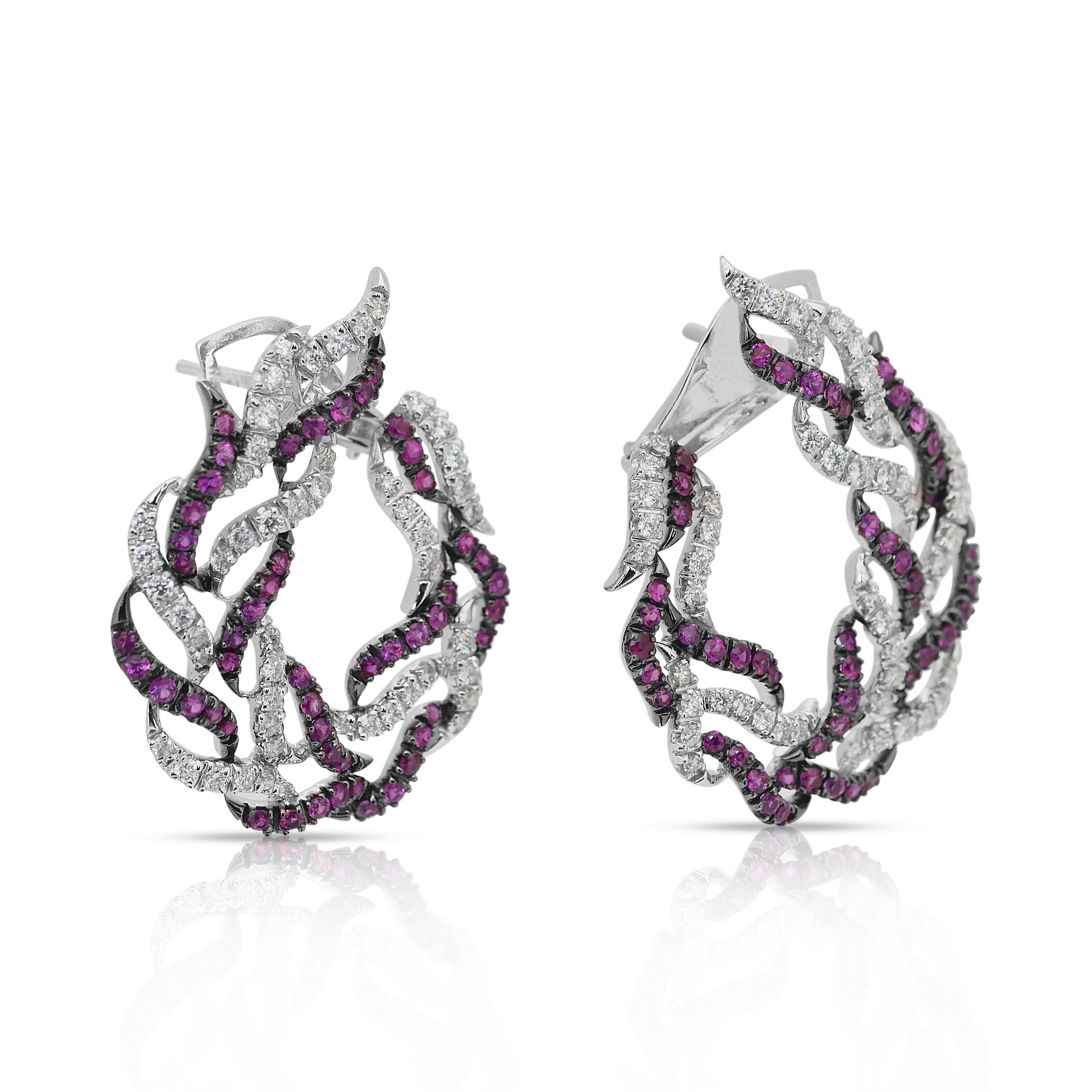 Orecchini glamour con rubini e diamanti da 5,03ct in oro bianco 18k - certificati IGI In condizioni Nuovo in vendita a רמת גן, IL