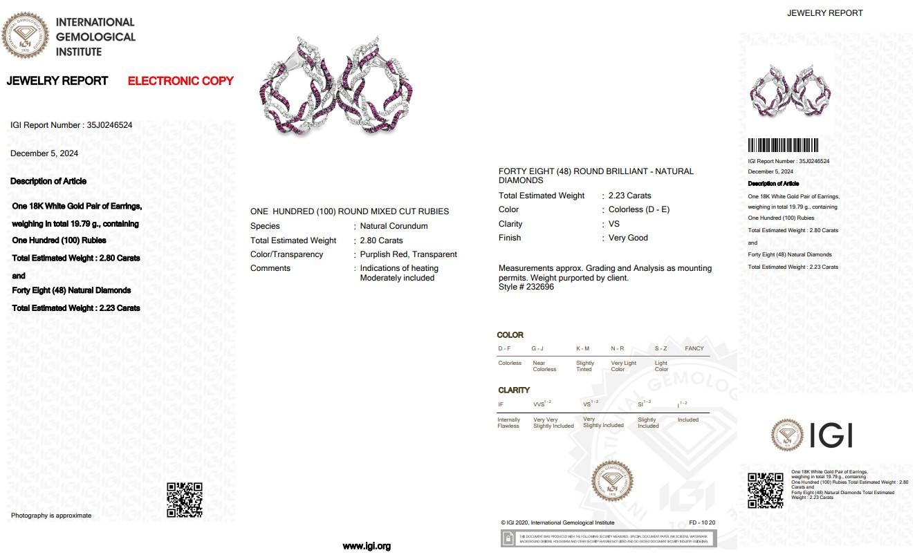 Donna Orecchini glamour con rubini e diamanti da 5,03ct in oro bianco 18k - certificati IGI in vendita