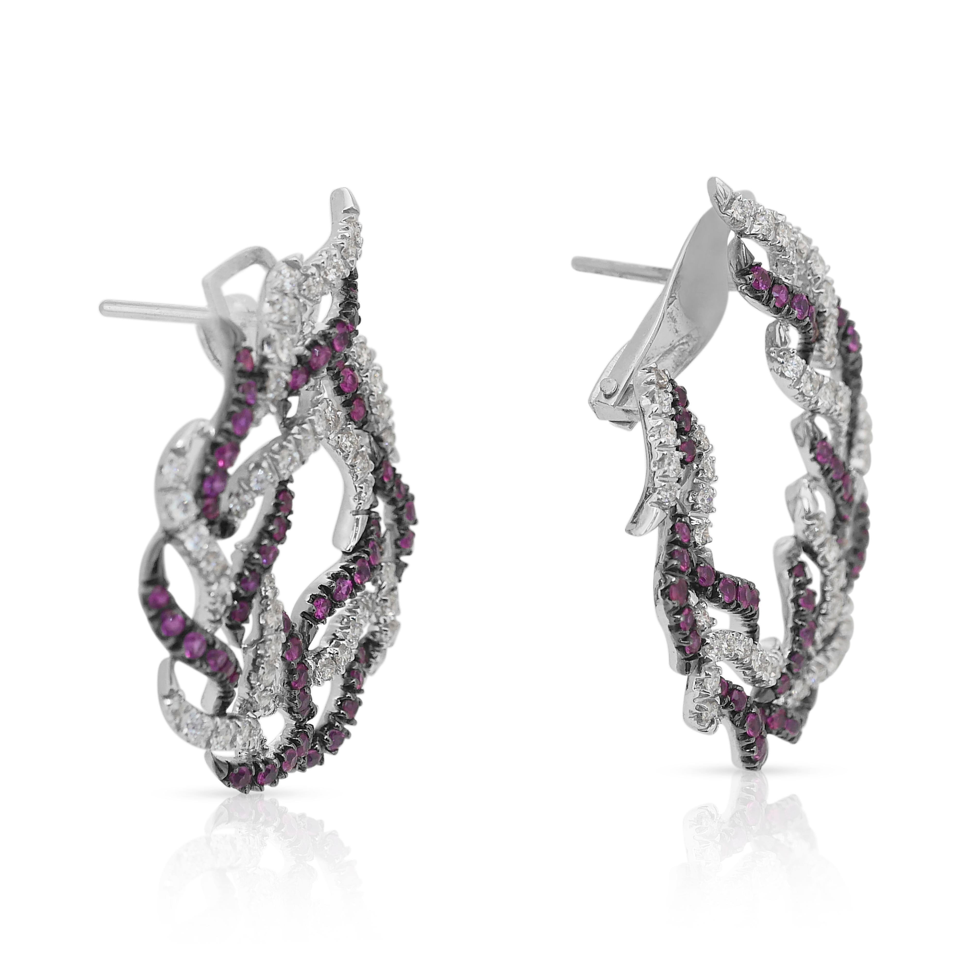 Orecchini glamour con rubini e diamanti da 5,03ct in oro bianco 18k - certificati IGI in vendita 1