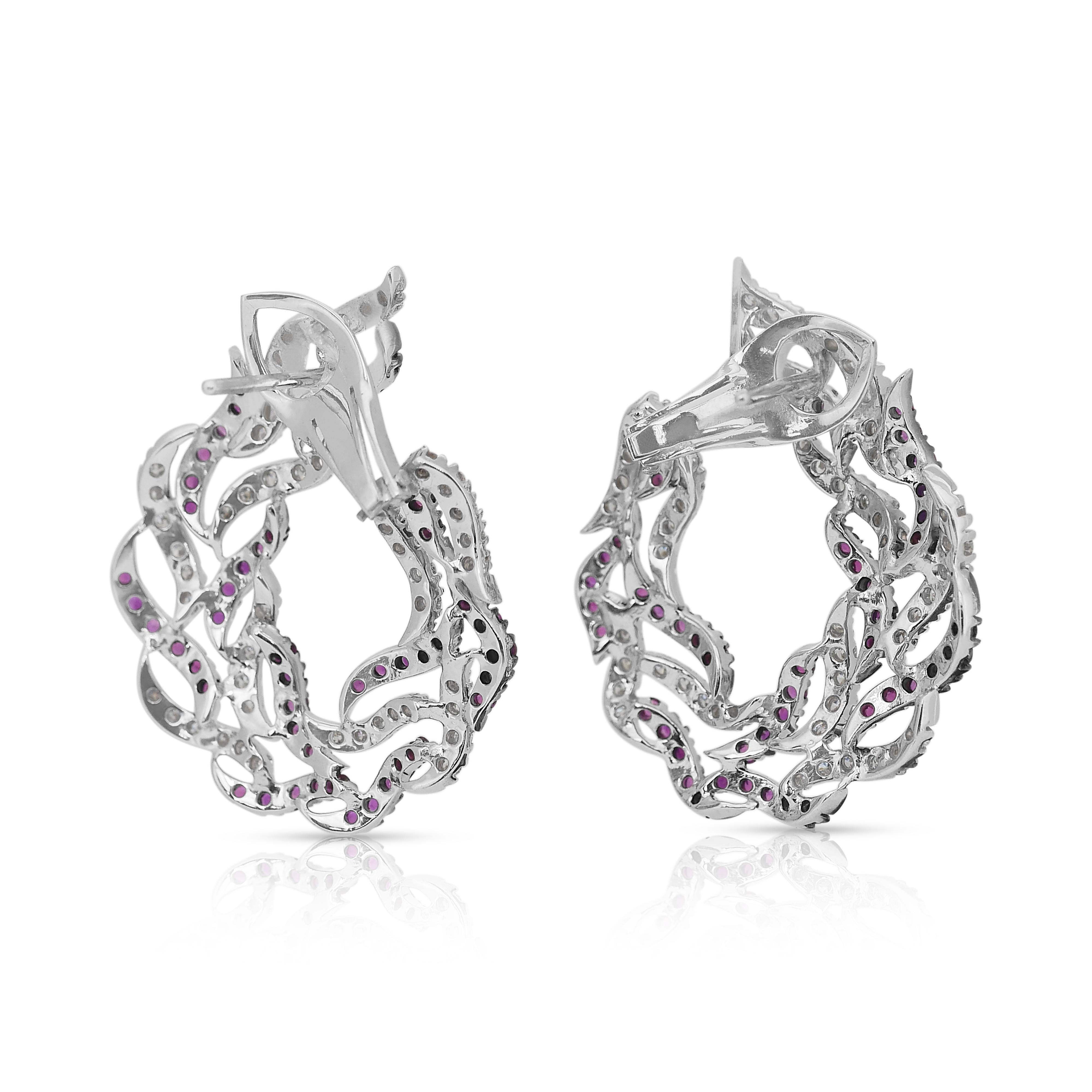 Orecchini glamour con rubini e diamanti da 5,03ct in oro bianco 18k - certificati IGI in vendita 2