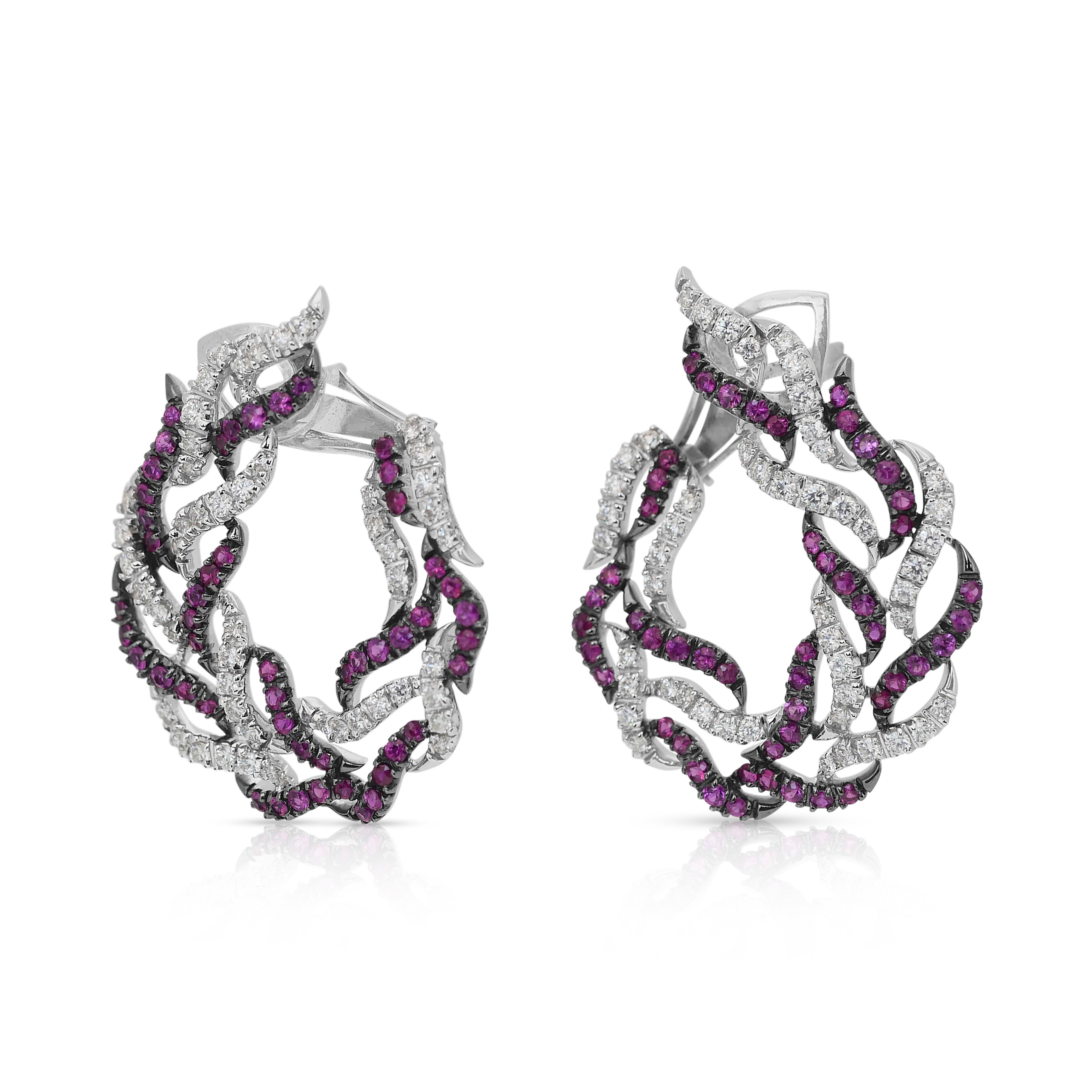 Orecchini glamour con rubini e diamanti da 5,03ct in oro bianco 18k - certificati IGI in vendita 3