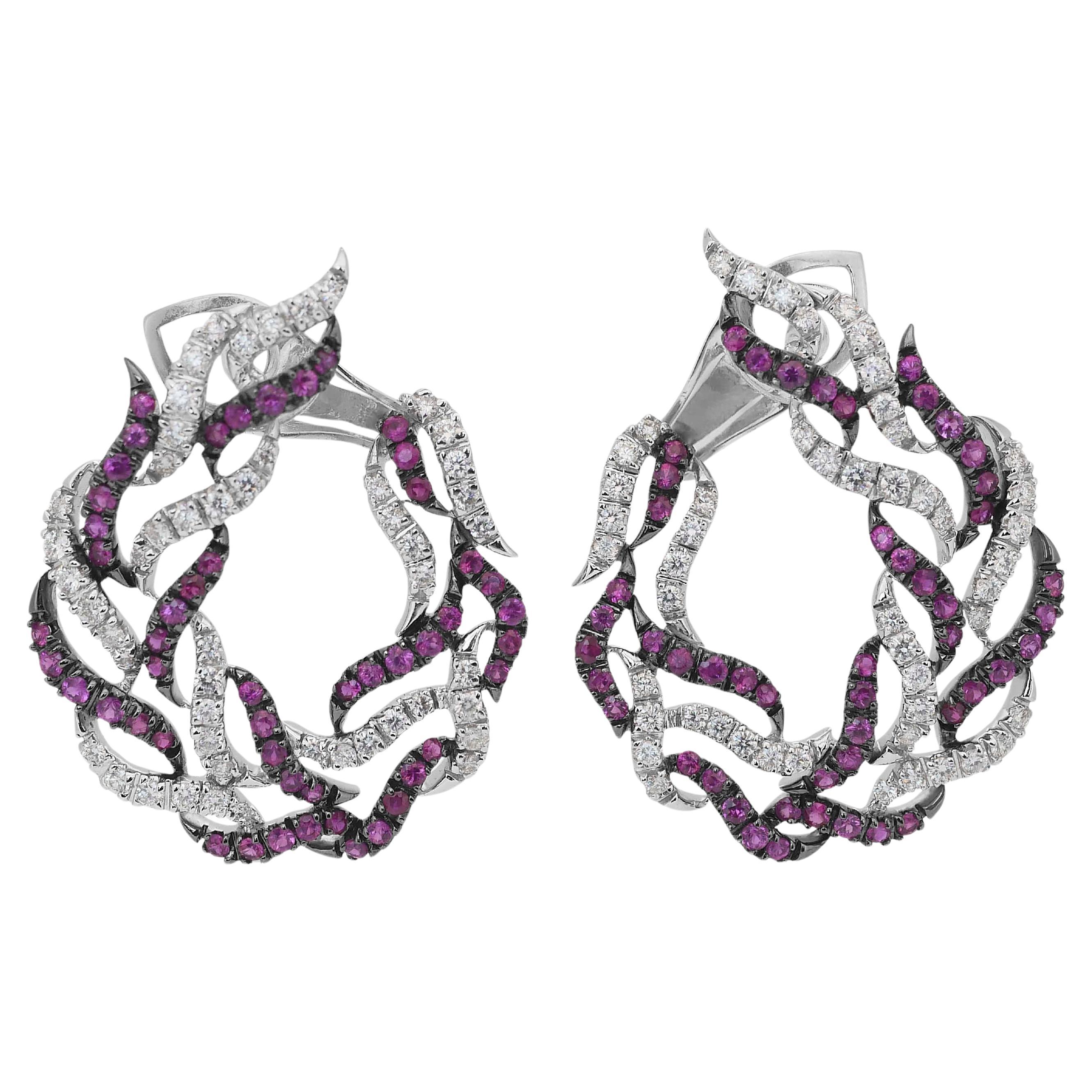 Glamorous 5.03ct Rubies and Diamonds Earrings in 18k White Gold - IGI Certified