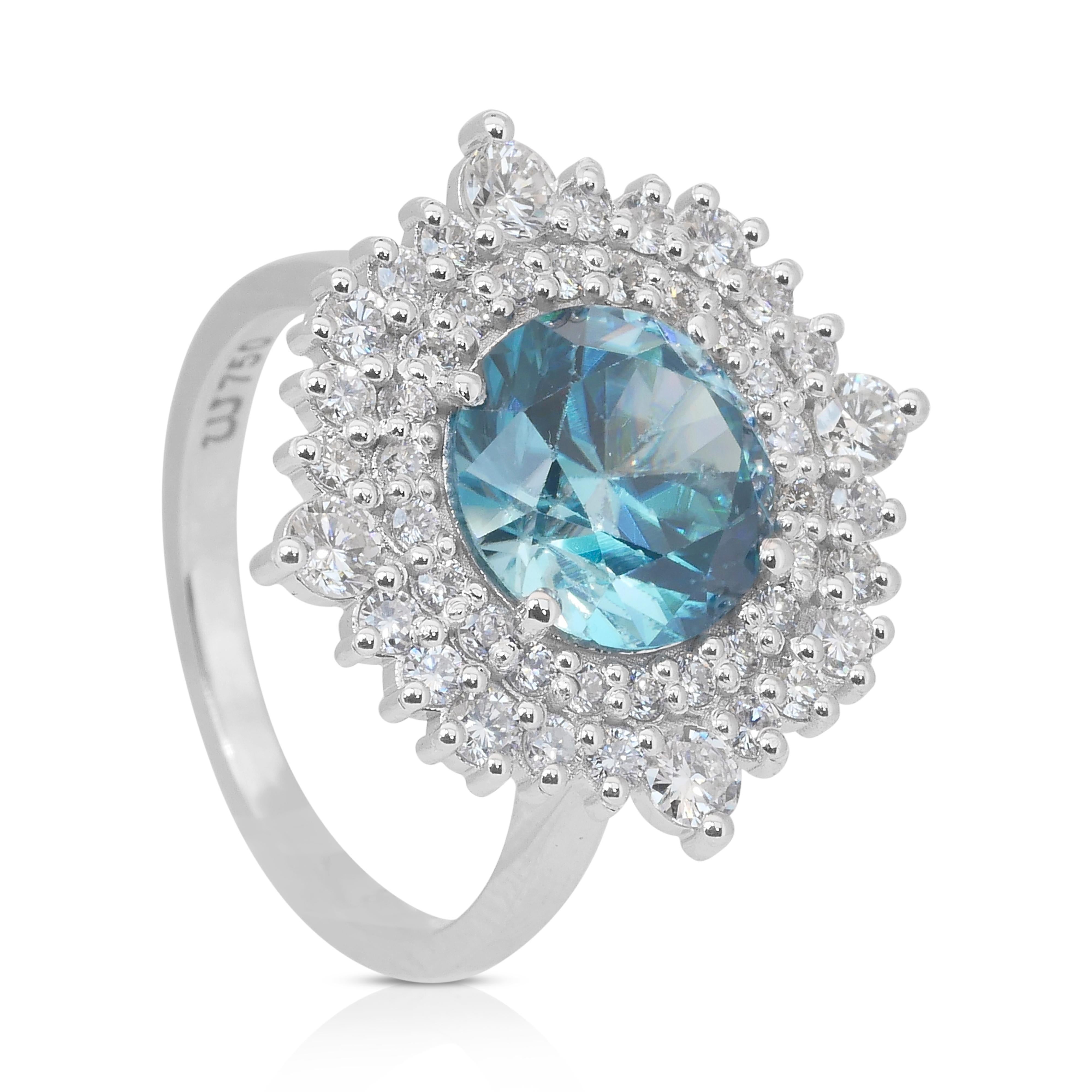 Glamorous 5.03ct Zircon and Diamonds Double Halo Cocktail Ring in 18k White Gold For Sale 1