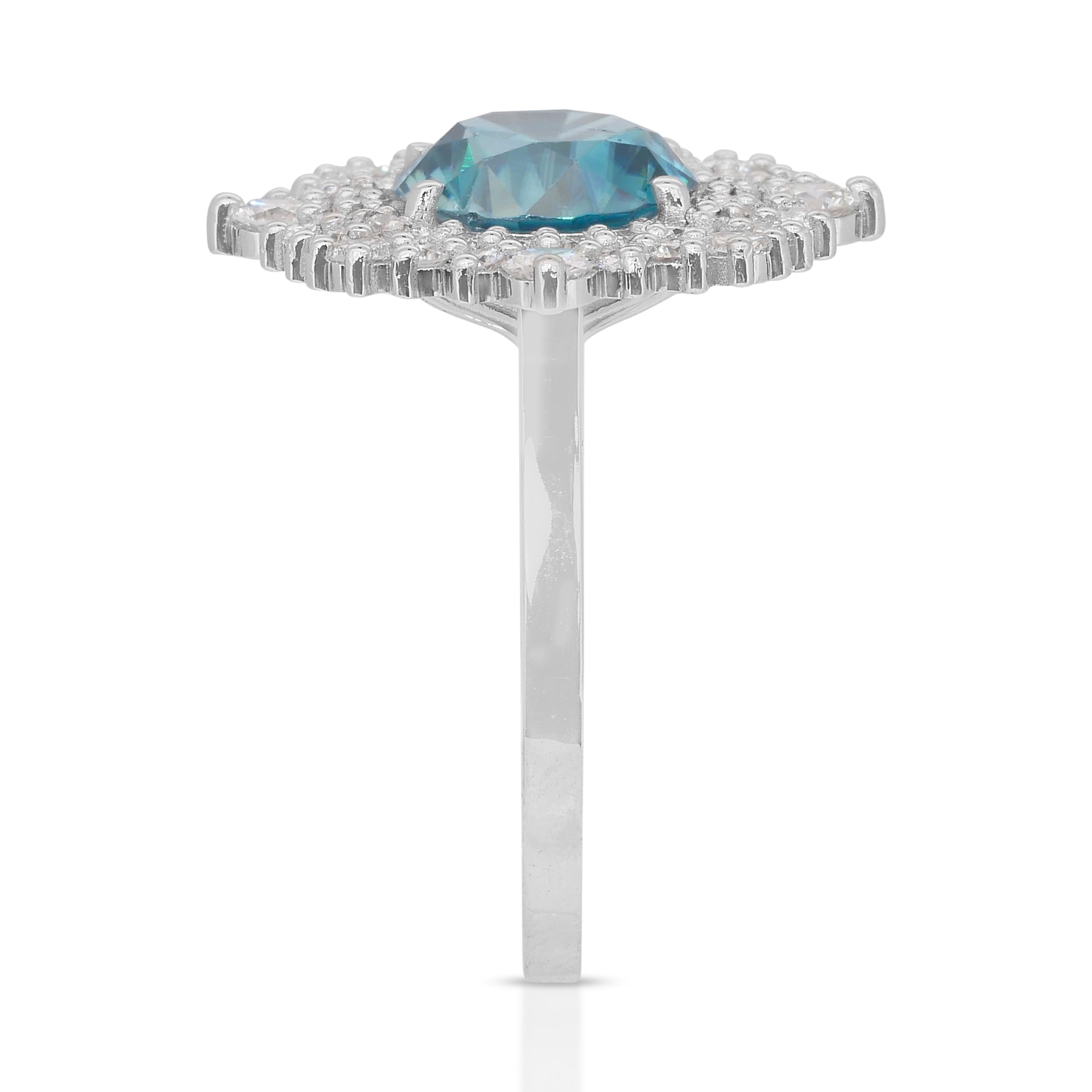 Glamorous 5.03ct Zircon and Diamonds Double Halo Cocktail Ring in 18k White Gold For Sale 2