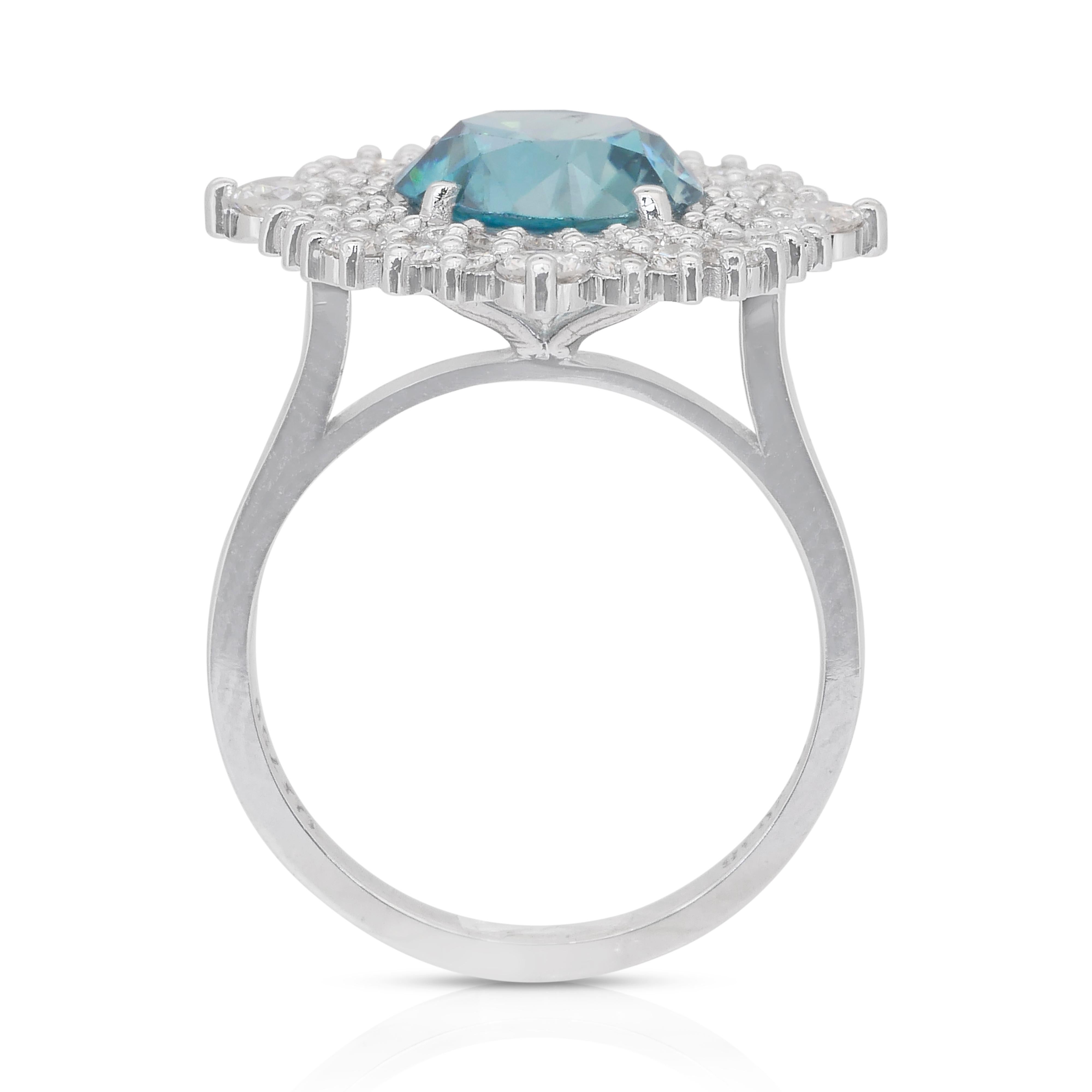 Glamorous 5.03ct Zircon and Diamonds Double Halo Cocktail Ring in 18k White Gold For Sale 3