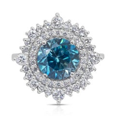 Glamouröser Cocktailring aus 18 Karat Weißgold mit 5,03 Karat Zirkon und Diamanten mit doppeltem Halo