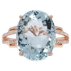 Anello glamour con acquamarina e diamanti naturali da 5,44 carati in oro rosa 18 carati