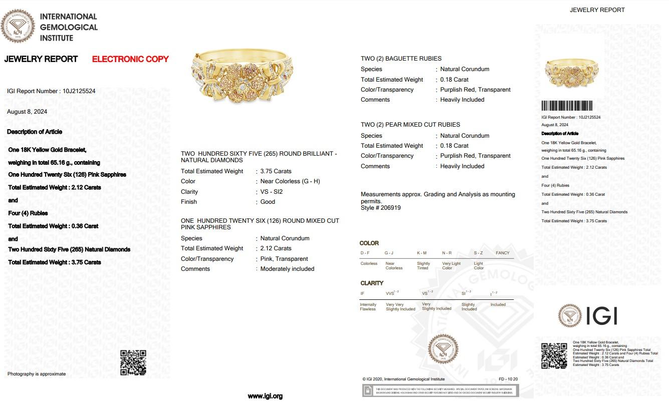 Women's Glamorous 6.23ct Diamond Bracelet in 18k Yellow Gold - IGI Certified For Sale
