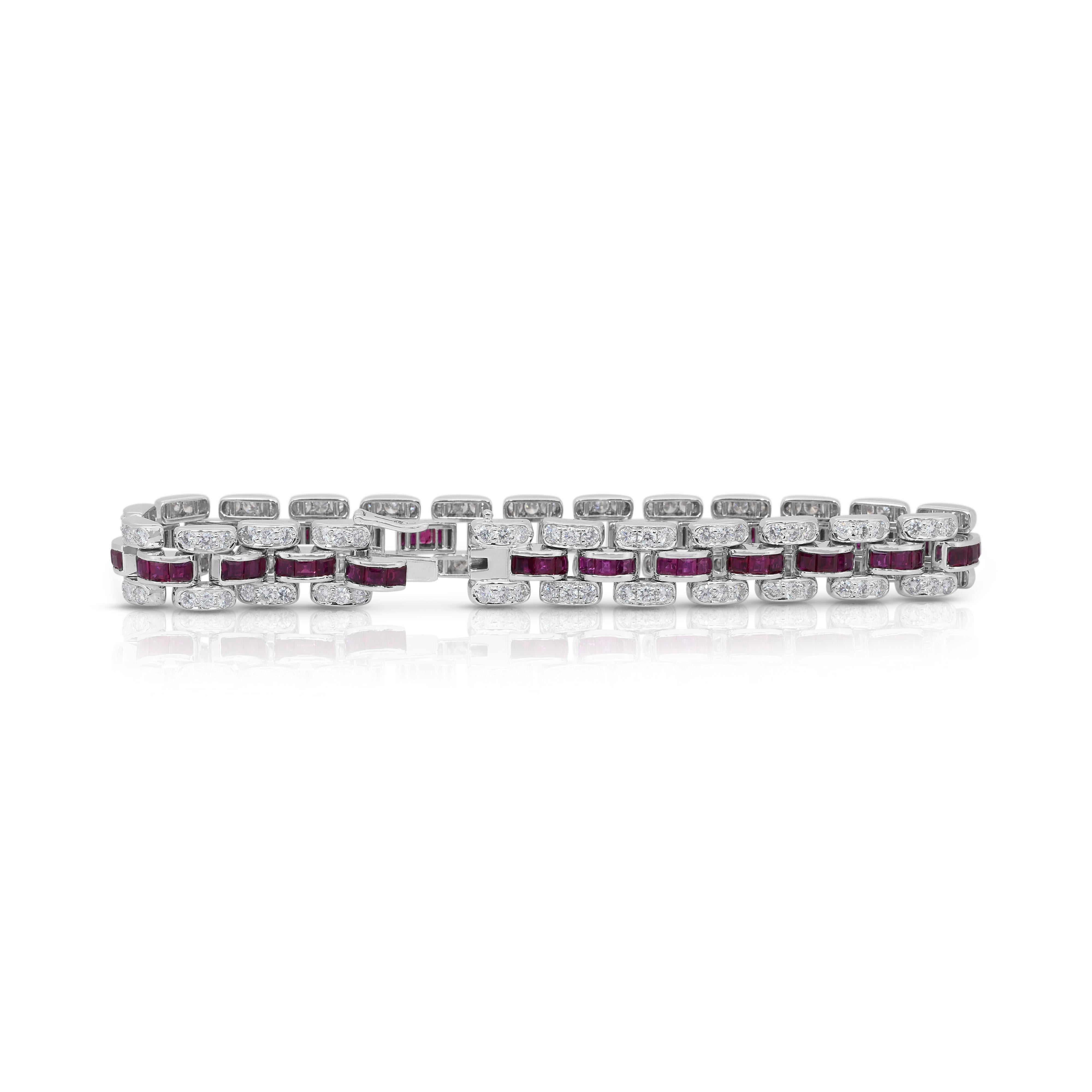 Bracciale glamour con rubini e diamanti da 7,26 carati in oro bianco 18 carati - certificato IGI In condizioni Nuovo in vendita a רמת גן, IL