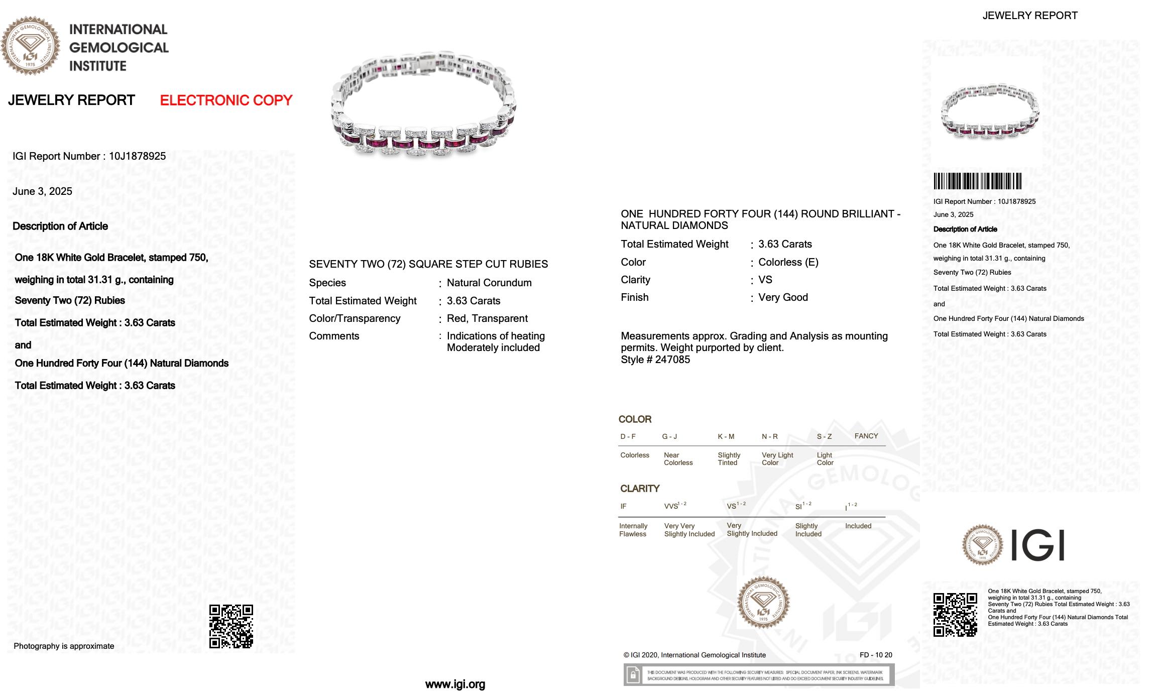 Donna Bracciale glamour con rubini e diamanti da 7,26 carati in oro bianco 18 carati - certificato IGI in vendita