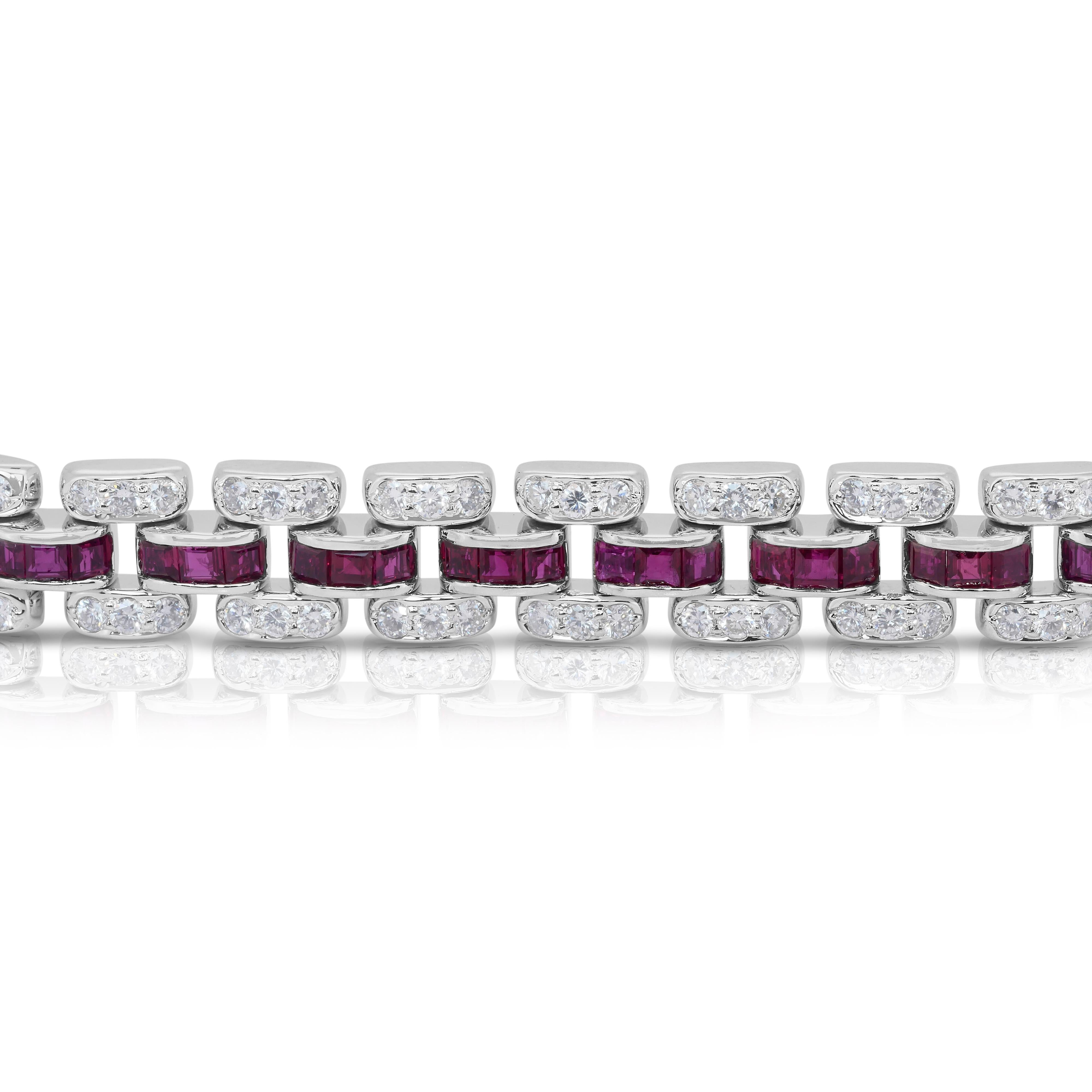 Bracciale glamour con rubini e diamanti da 7,26 carati in oro bianco 18 carati - certificato IGI in vendita 1