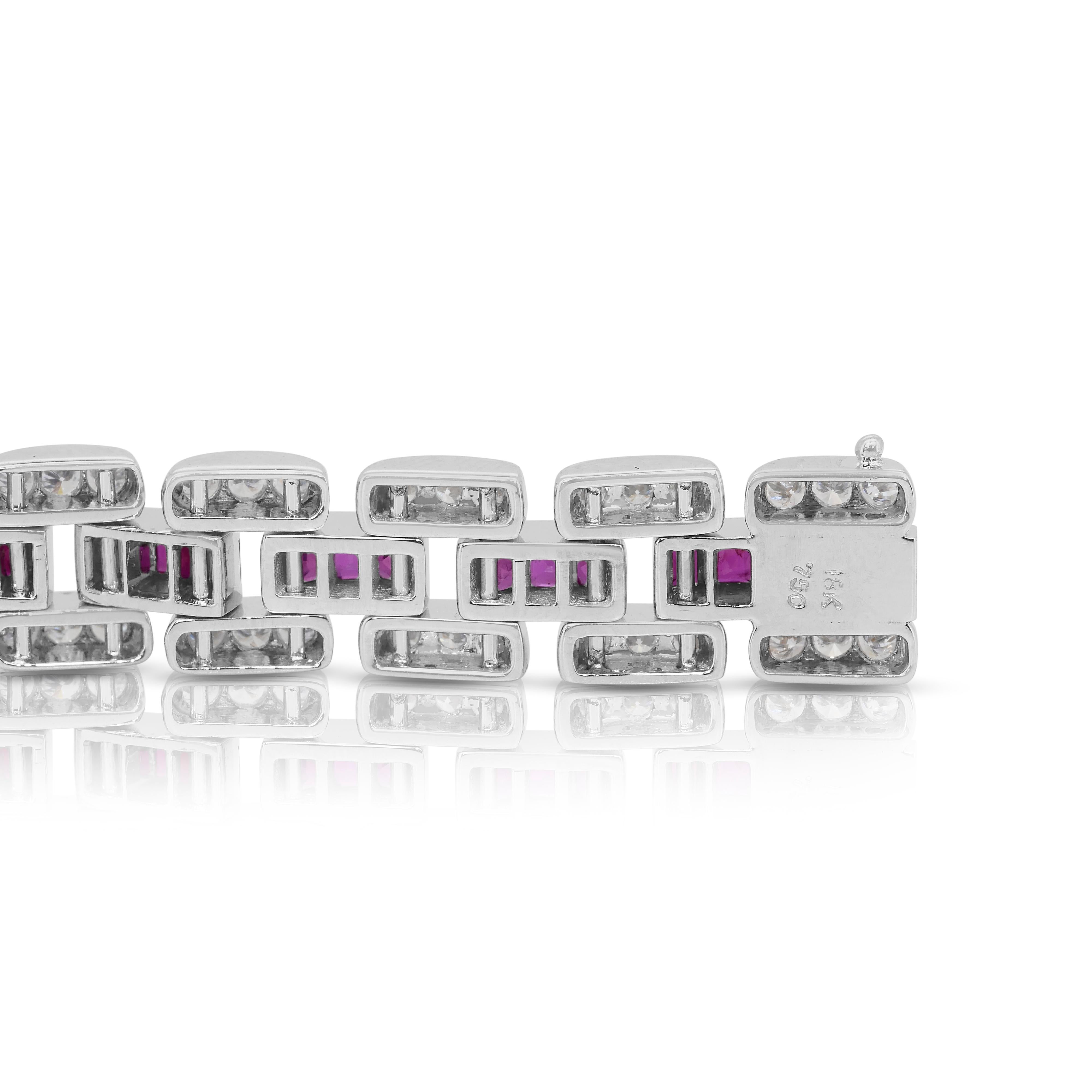Bracciale glamour con rubini e diamanti da 7,26 carati in oro bianco 18 carati - certificato IGI in vendita 3