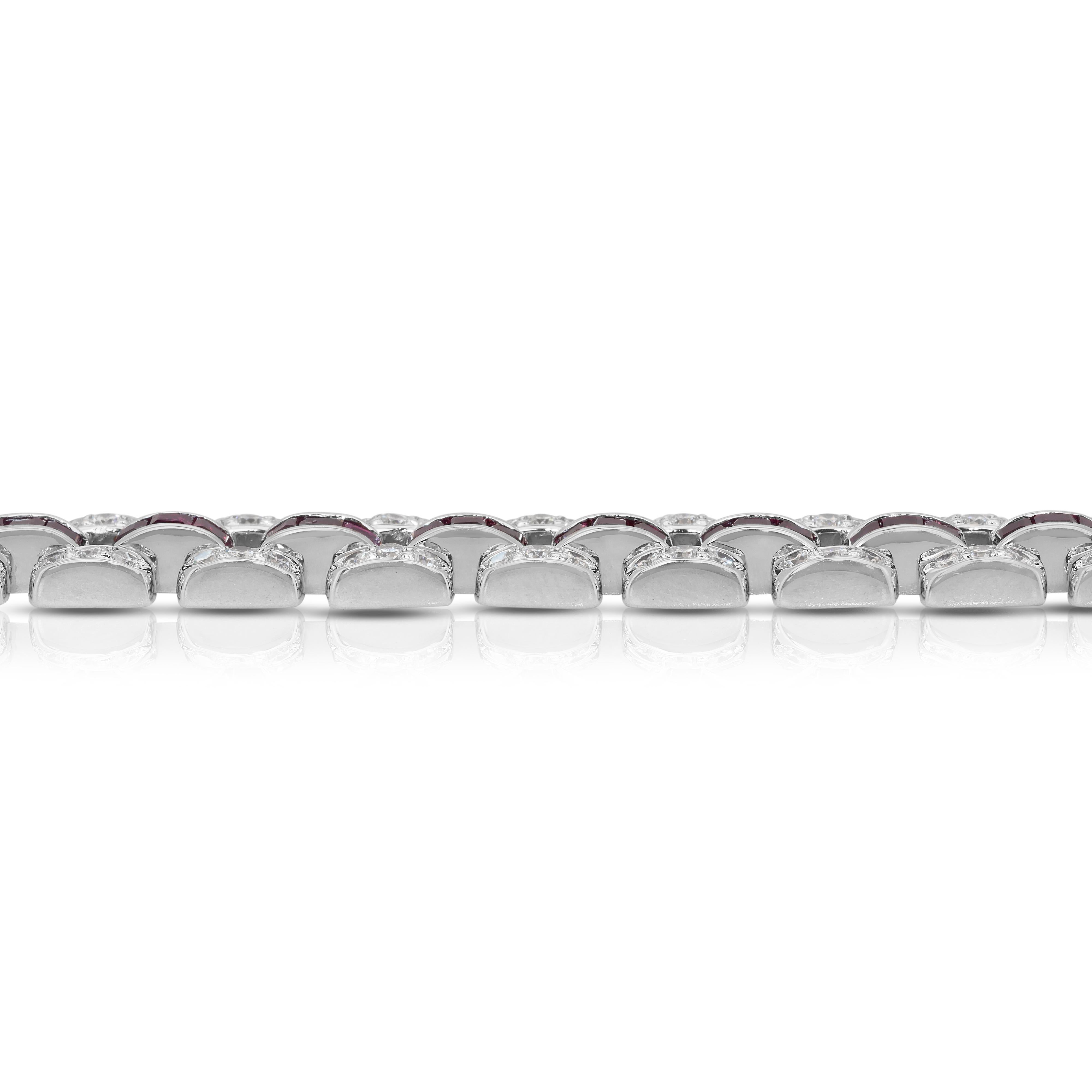 Bracciale glamour con rubini e diamanti da 7,26 carati in oro bianco 18 carati - certificato IGI in vendita 4