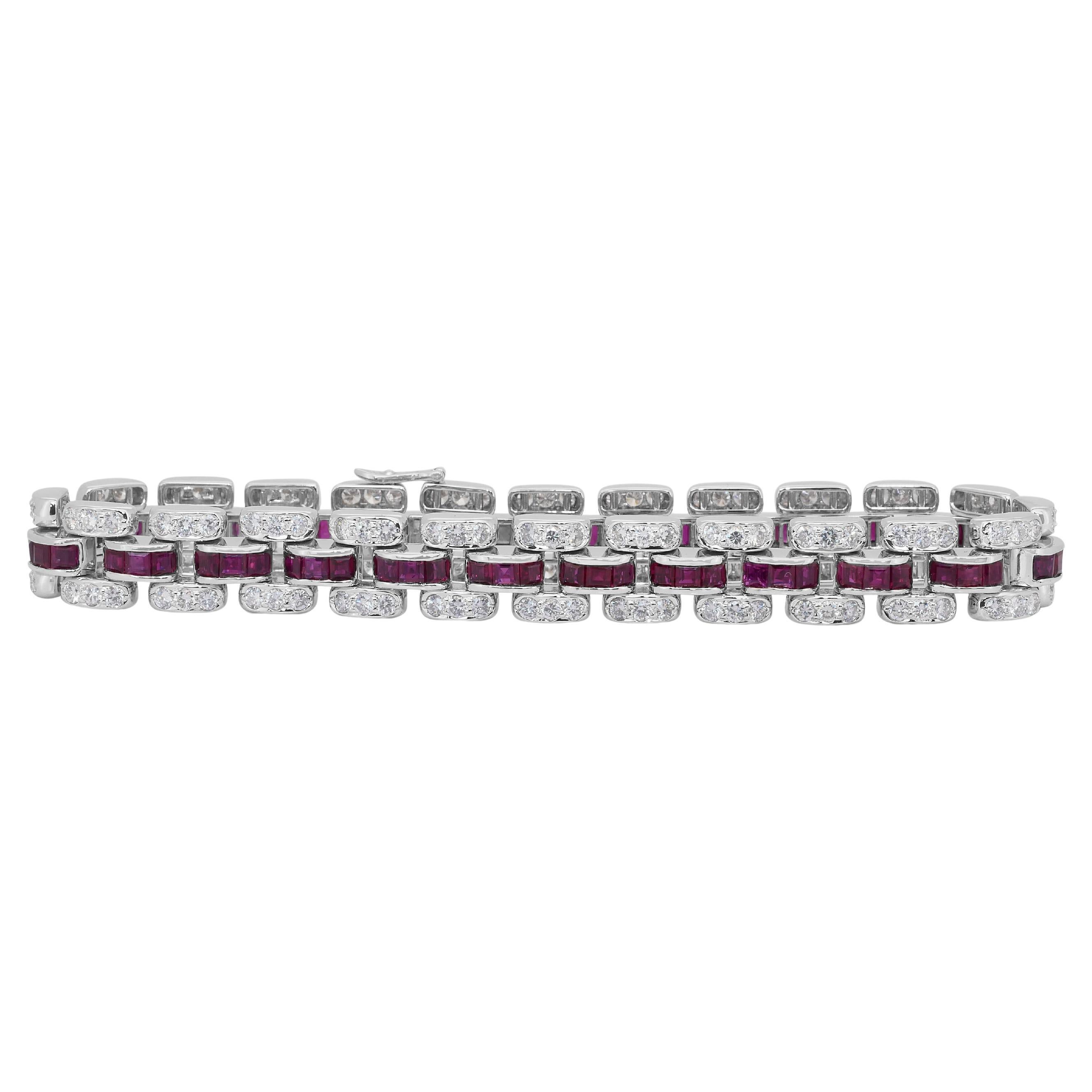 Glamorous 7.26ct Rubies and Diamonds Bracelet in 18k White Gold - IGI Certified
