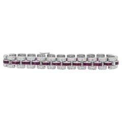 Glamorous 7.26ct Rubies and Diamonds Bracelet in 18k White Gold - IGI Certified