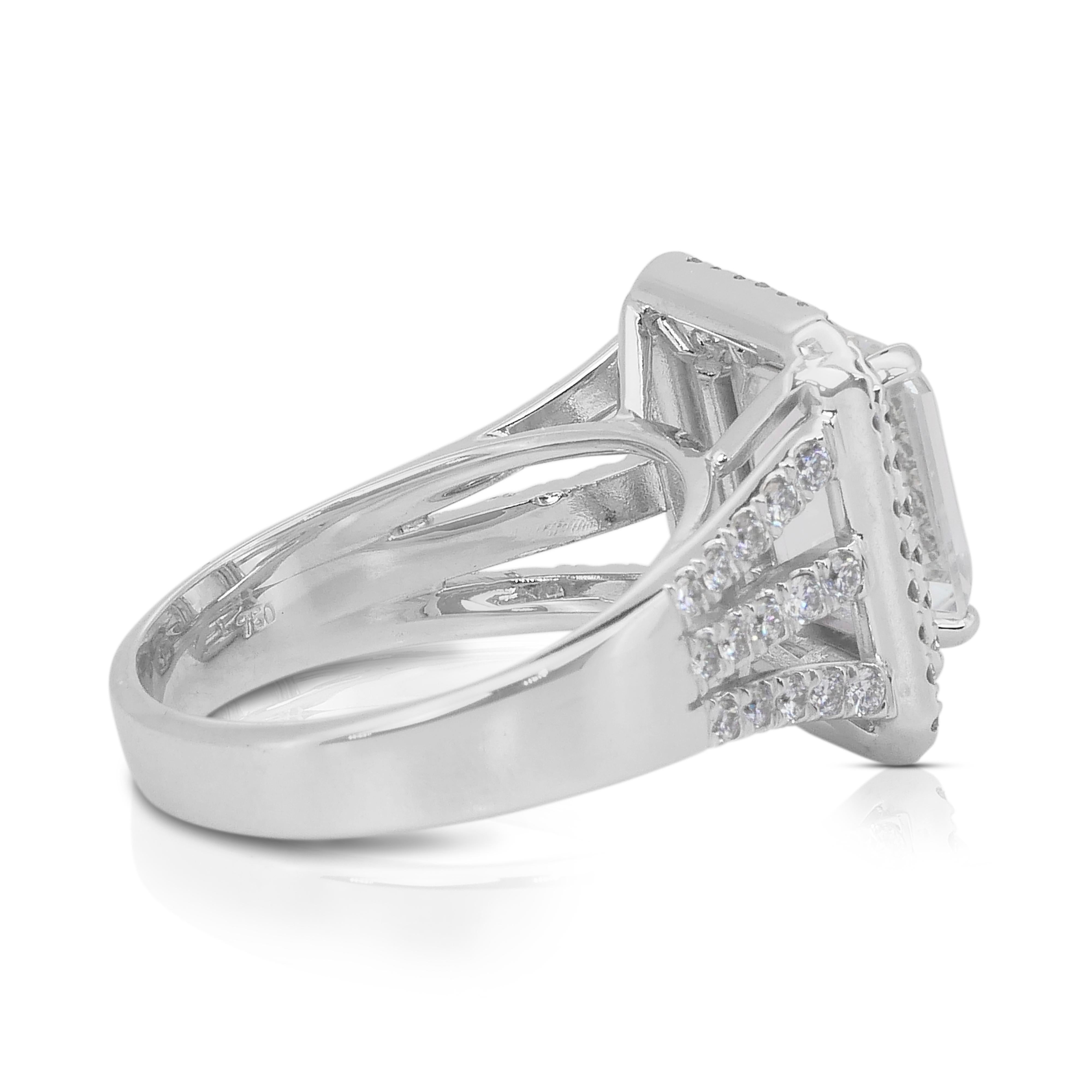Taglio smeraldo Glamorous 7.62ct Topaz and Diamonds Double Halo Ring in 18k White Gold in vendita