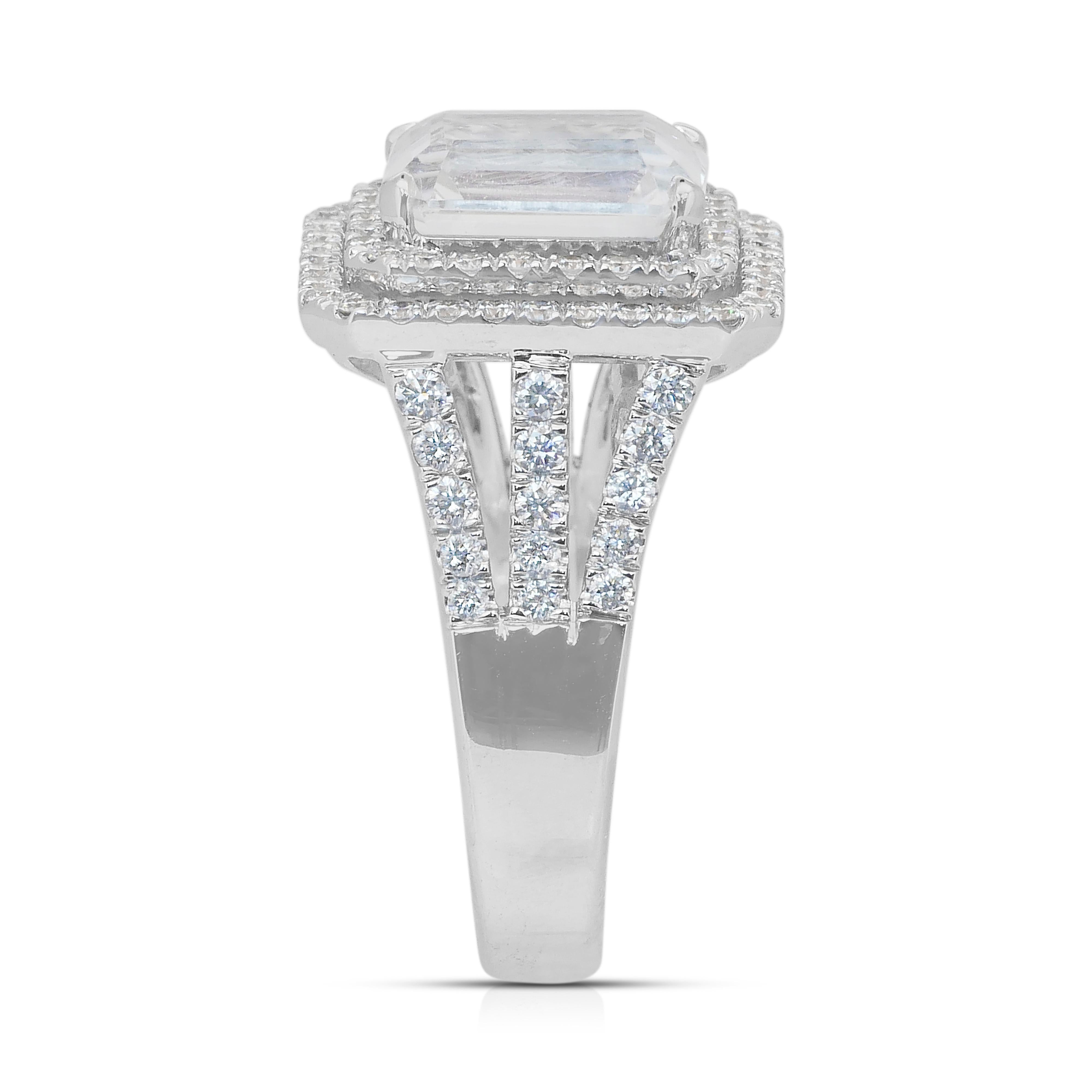 Glamorous 7.62ct Topaz and Diamonds Double Halo Ring in 18k White Gold in vendita 1
