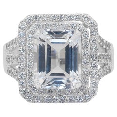 Glamorous 7.62ct Topaz and Diamonds Double Halo Ring in 18k White Gold