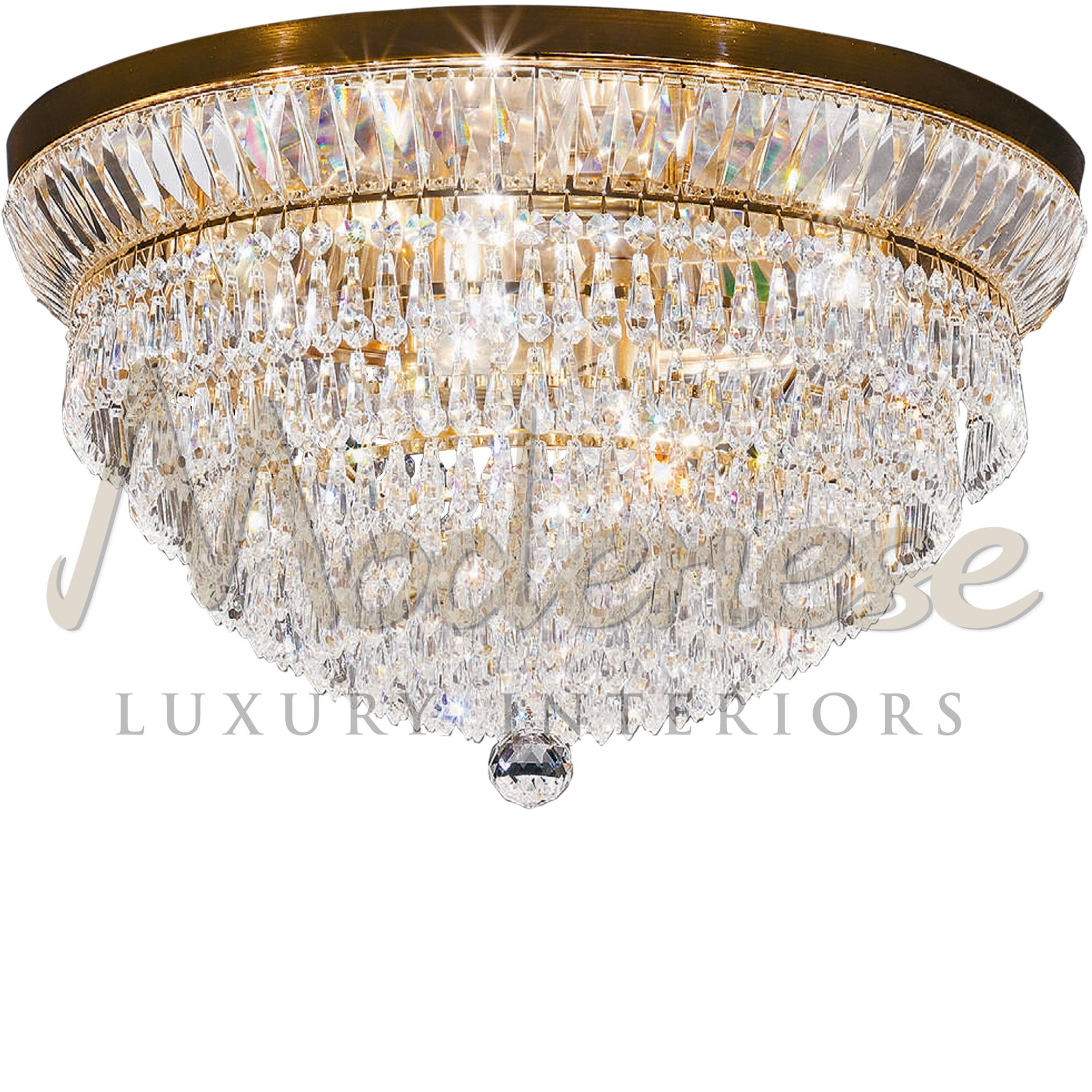 Baroque Glamorous 8-Lights Ceiling Lamp in 24kt Gold Finishing & Scholer Crystal Pendant For Sale