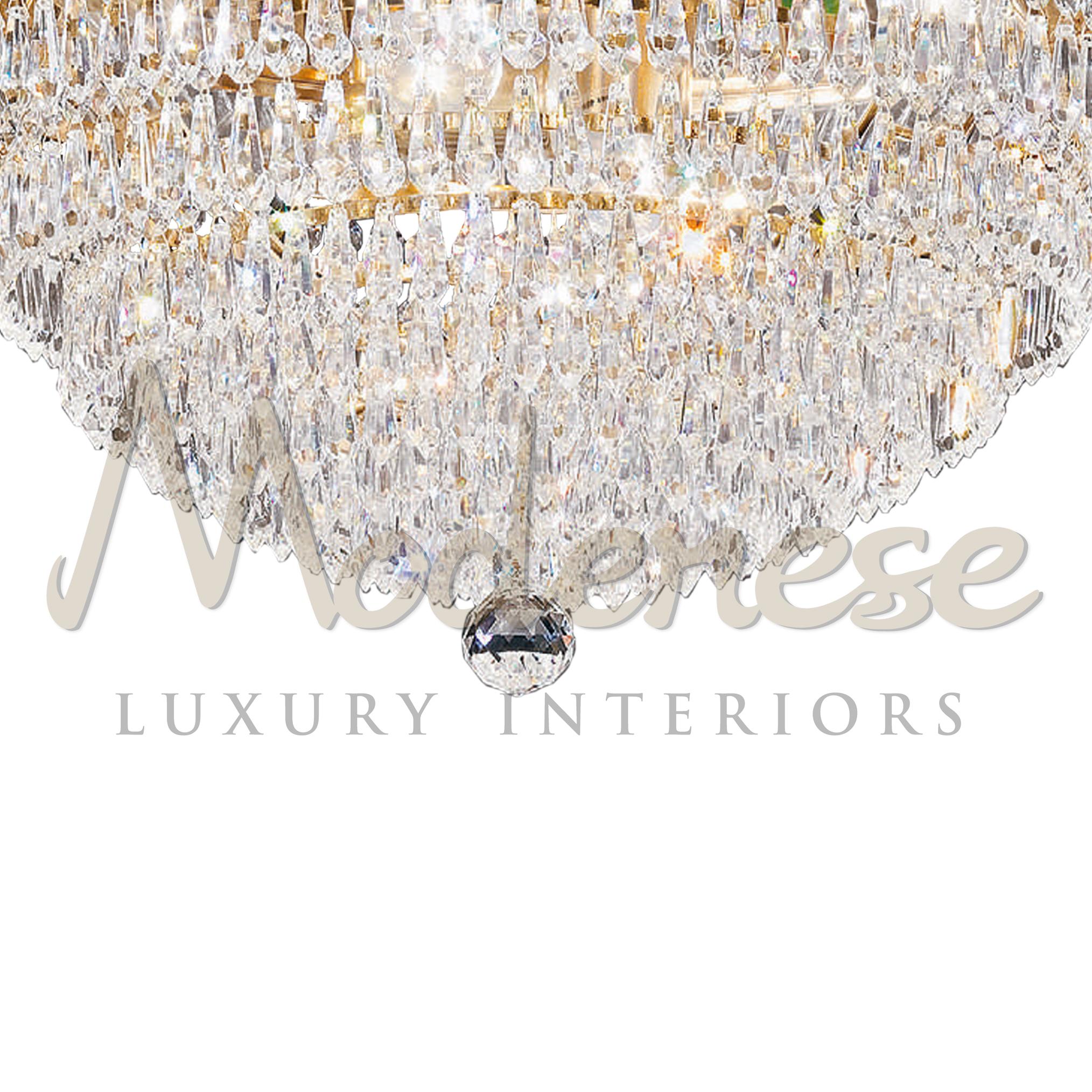 Italian Glamorous 8-Lights Ceiling Lamp in 24kt Gold Finishing & Scholer Crystal Pendant For Sale