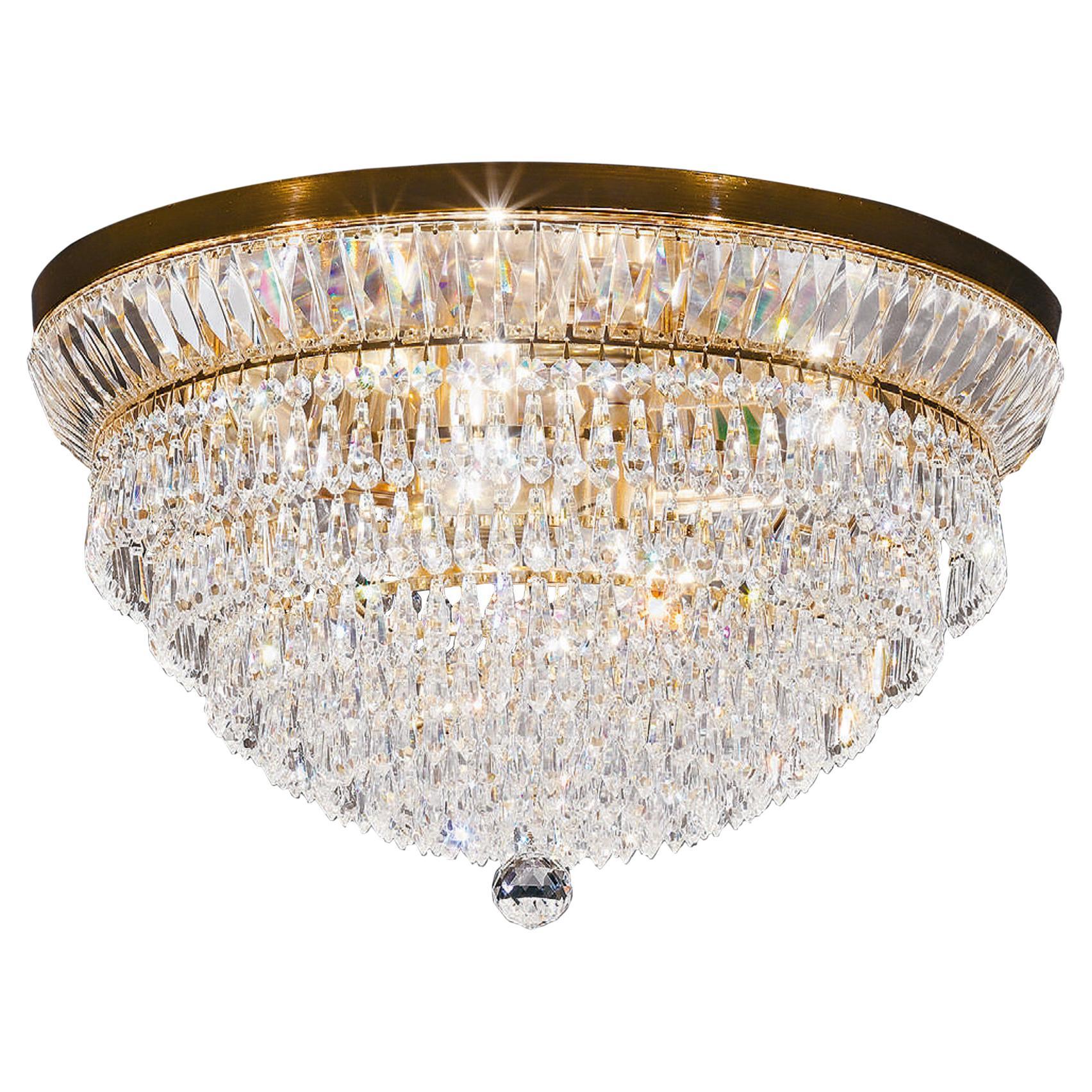 Plafonnier glamour à 8 éclairages avec finition en or 24 carats et pendentif en cristal Scholer