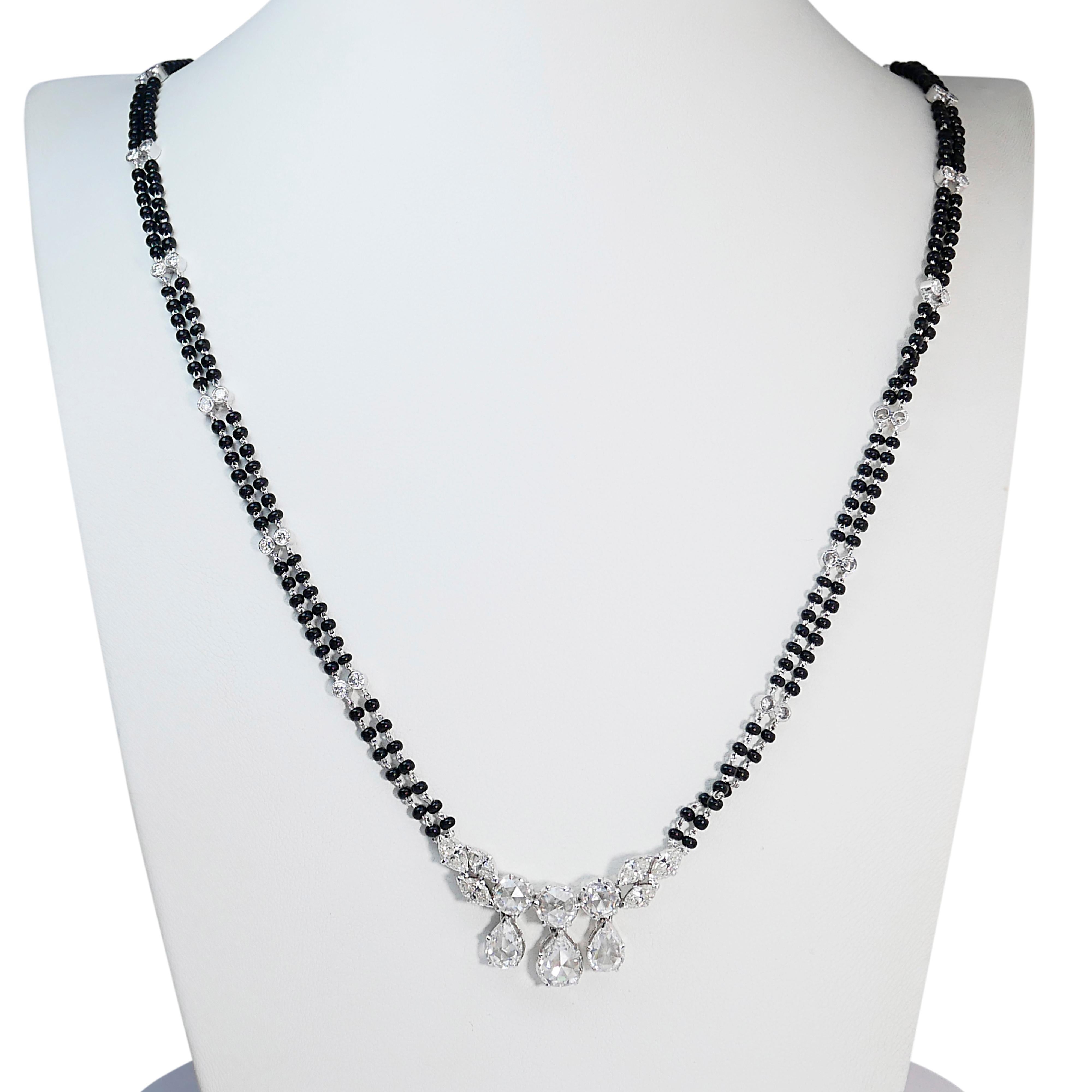 Glamorous 8.02 ct Onyx and Diamond Necklace in 18k White Gold - IGI Certified In New Condition For Sale In רמת גן, IL